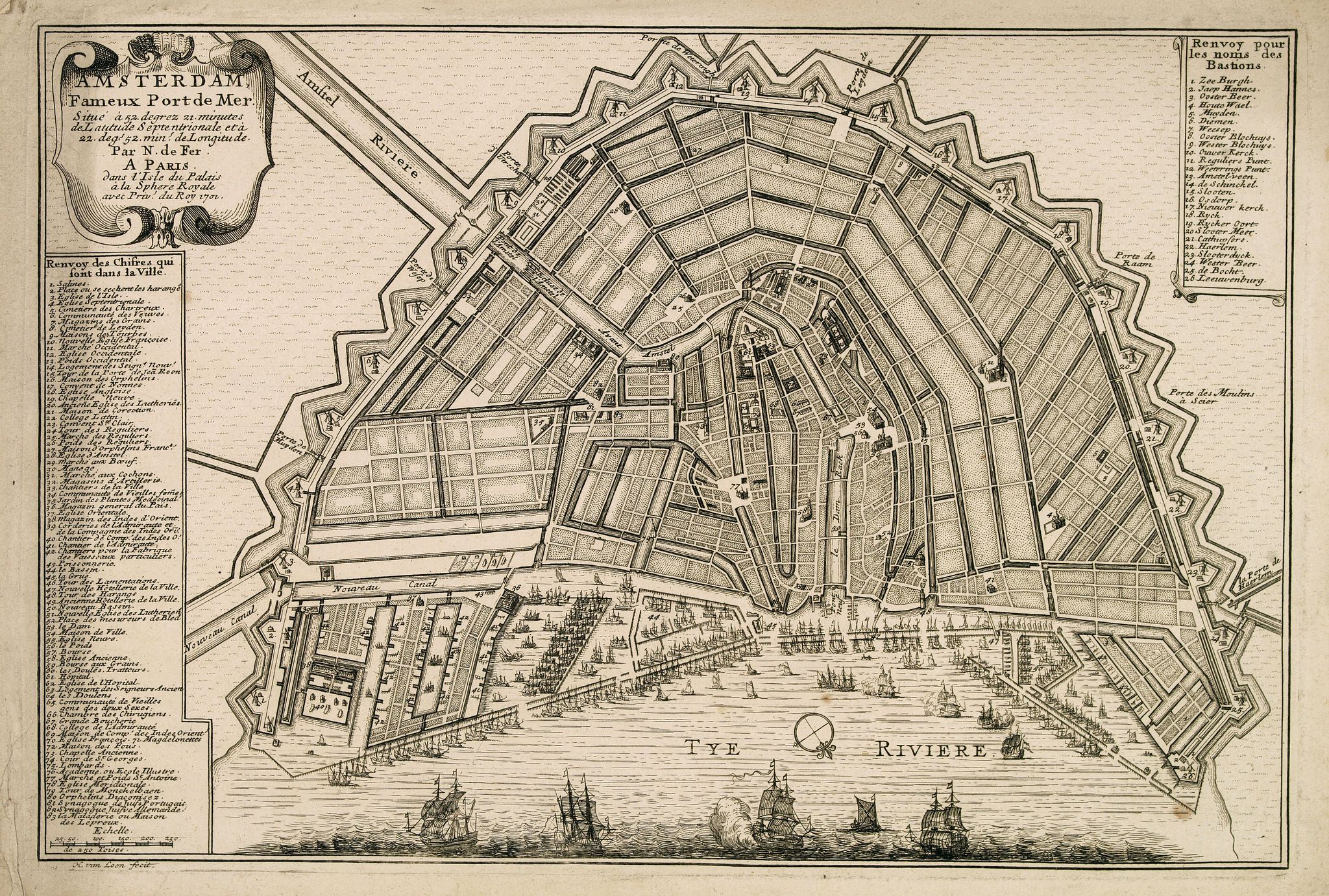 De FER, N., Amsterdam, fameux port de mer. . ., antique map, old maps