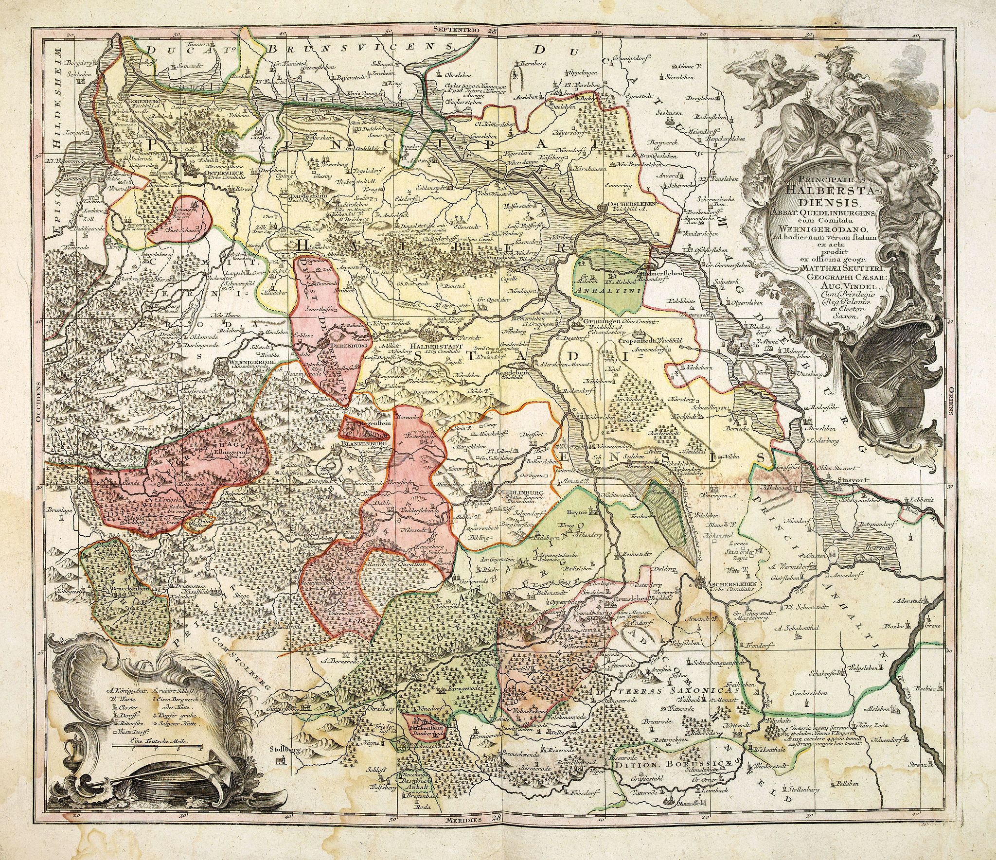 SEUTTER, M., Principatus Halberstadiensis, abbat : Quedlinburgens cum Comitatu Wernigerodano, ad hodiernum verum statum ex acta prodiit ex officina geogr. . ., antique map, old maps