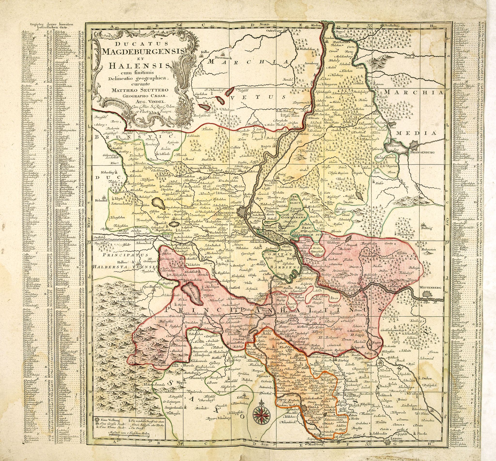 SEUTTER, M., Ducatus Magdeburgensis Et Halensis cum finitimis Delineatio geographica. . ., antique map, old maps
