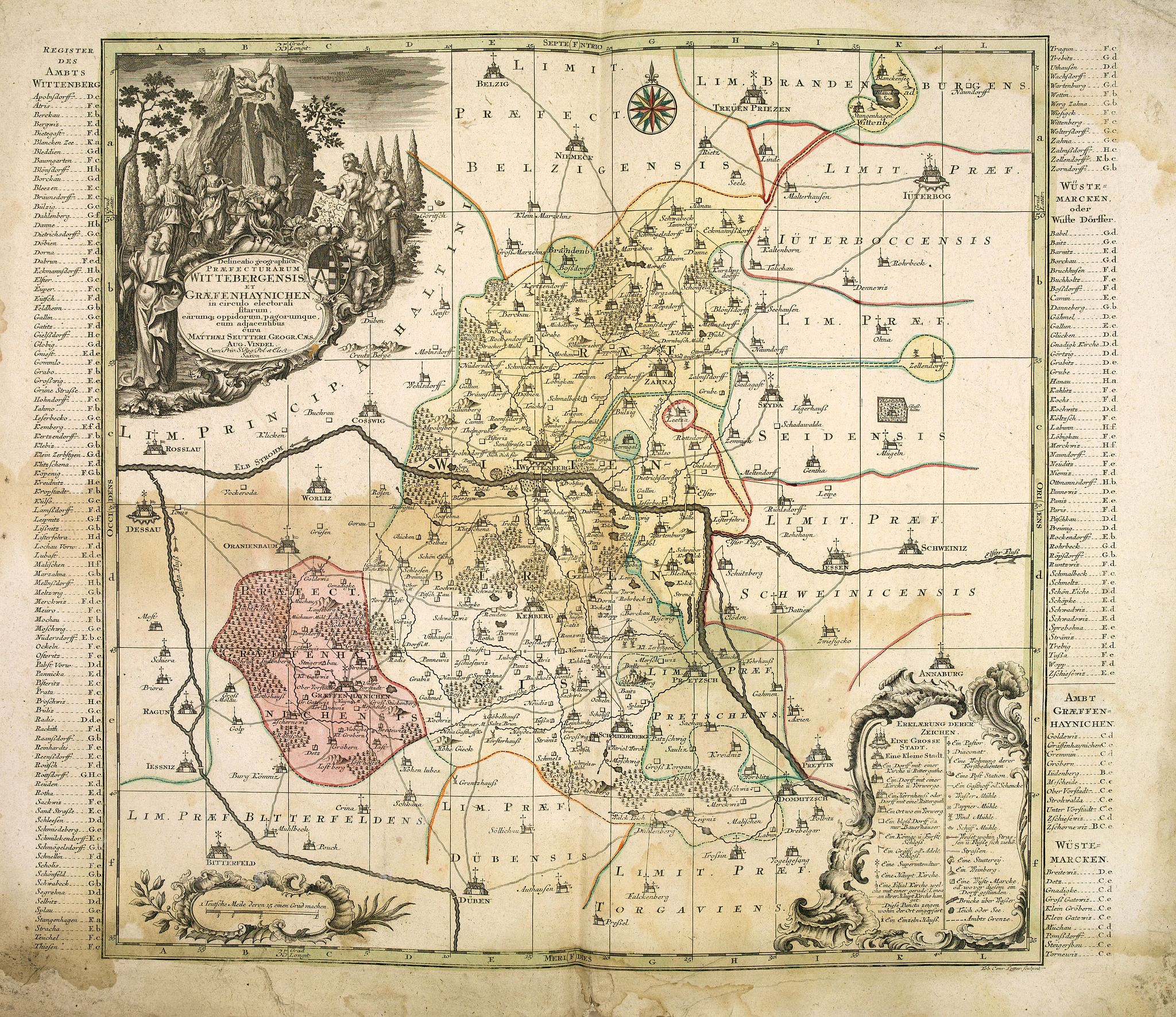 LOTTER, T., Delineatio geographica praefecturarum Wittebergensis, et Graefenhaynichen. . ., antique map, old maps
