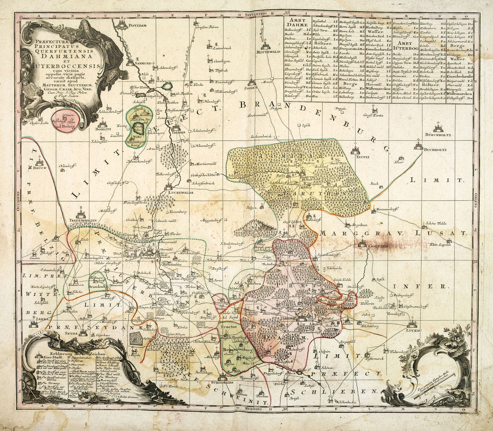 SEUTTER, M., Praefecturae Principatus Querfurtensis Dahmiana et Iüterboccensis cum vicinia oppidis, vicis, pagis accurate distincta. . ., antique map, old maps