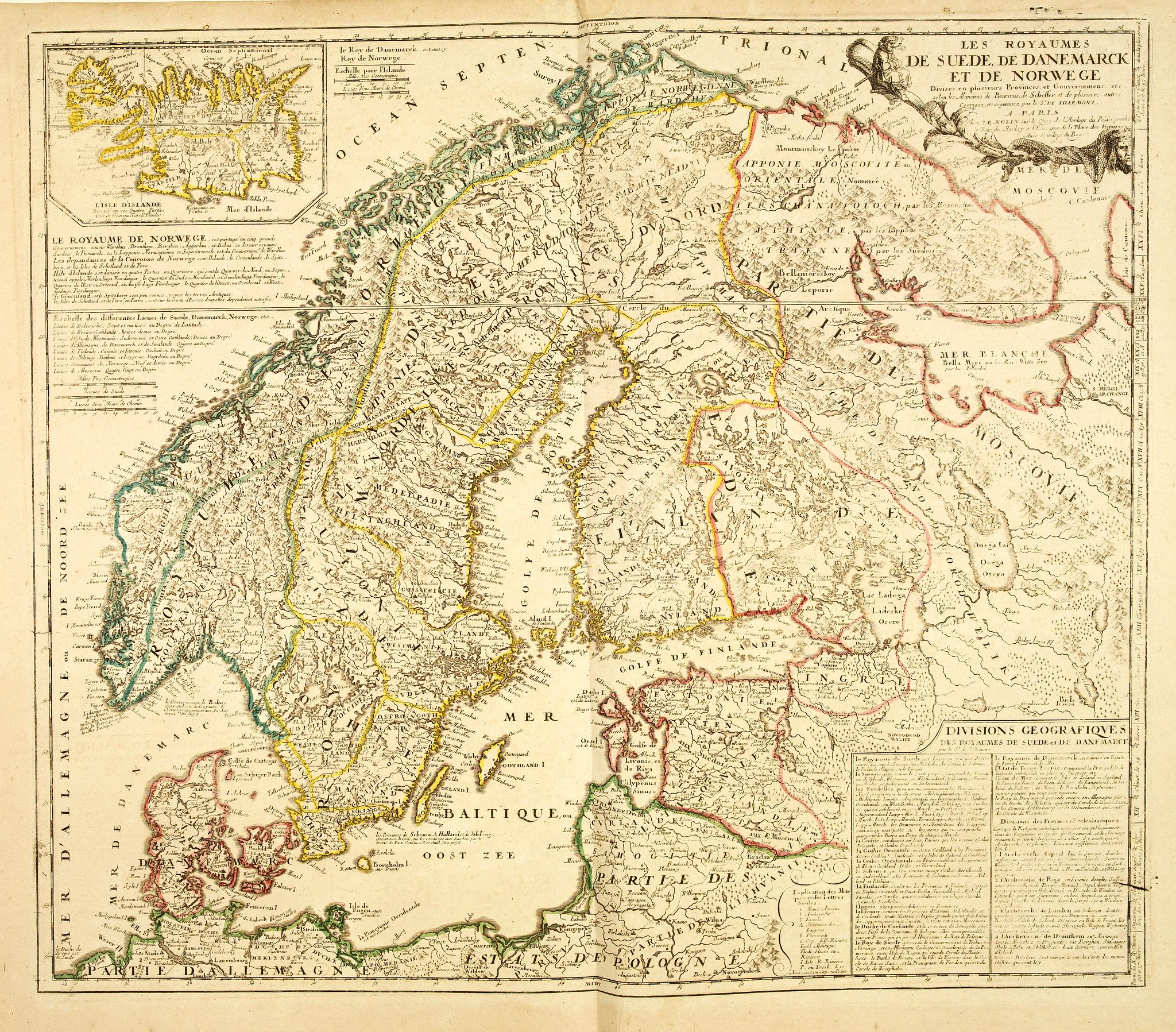 NOLIN, J-B., Les Royaumes De Suede, de Danemarck et De Norwege Divisez en plusieurs Provincez, et Gouvernemens, etc. selon les Memoires de Bxxx de Scheffer, et de plusieurs autres Corrigee et augmentez apr le Sr. de Tillemon . . ., antique map, old maps