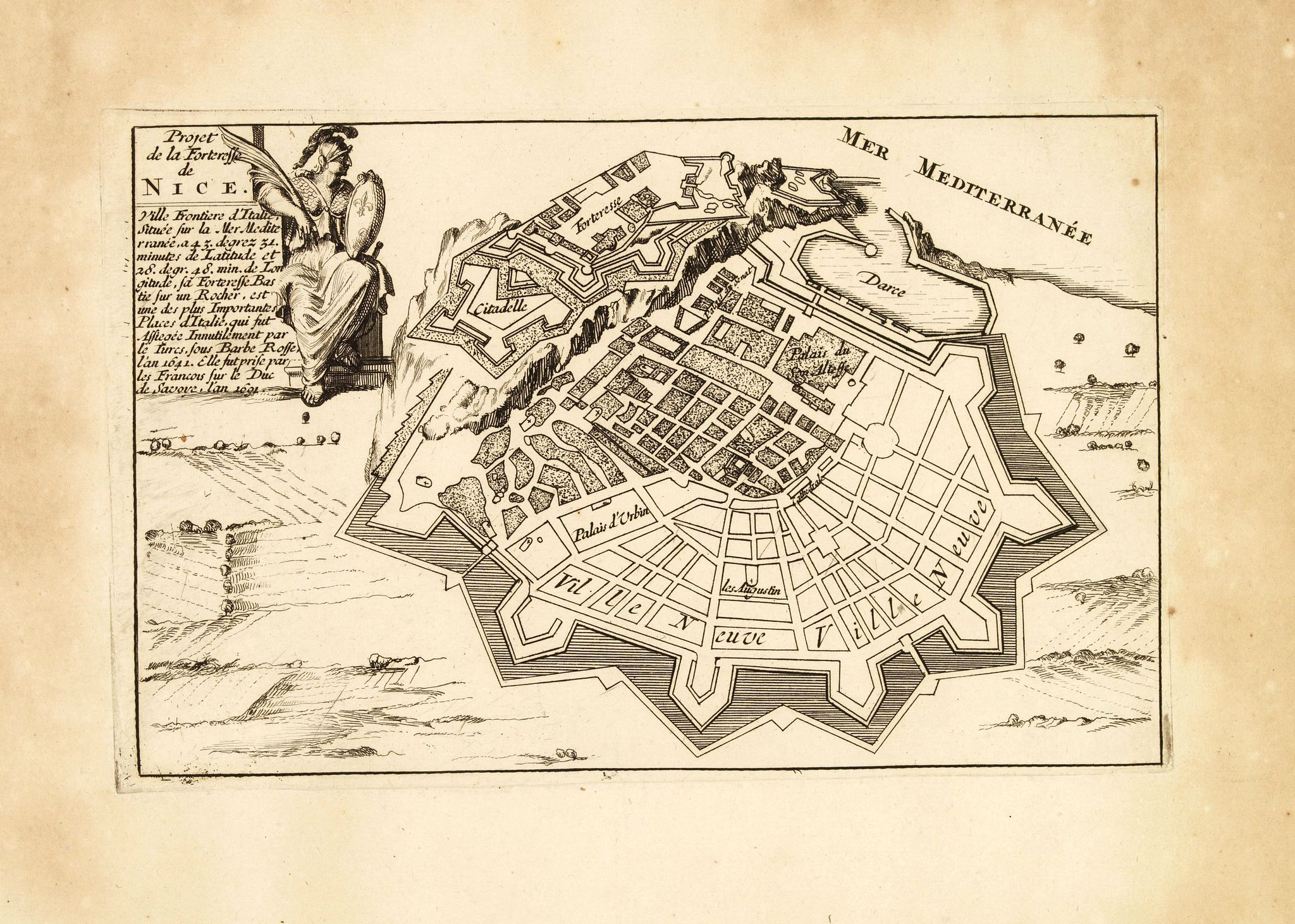 DE FER, N., Projet de la forteresse de Nice., antique map, old maps