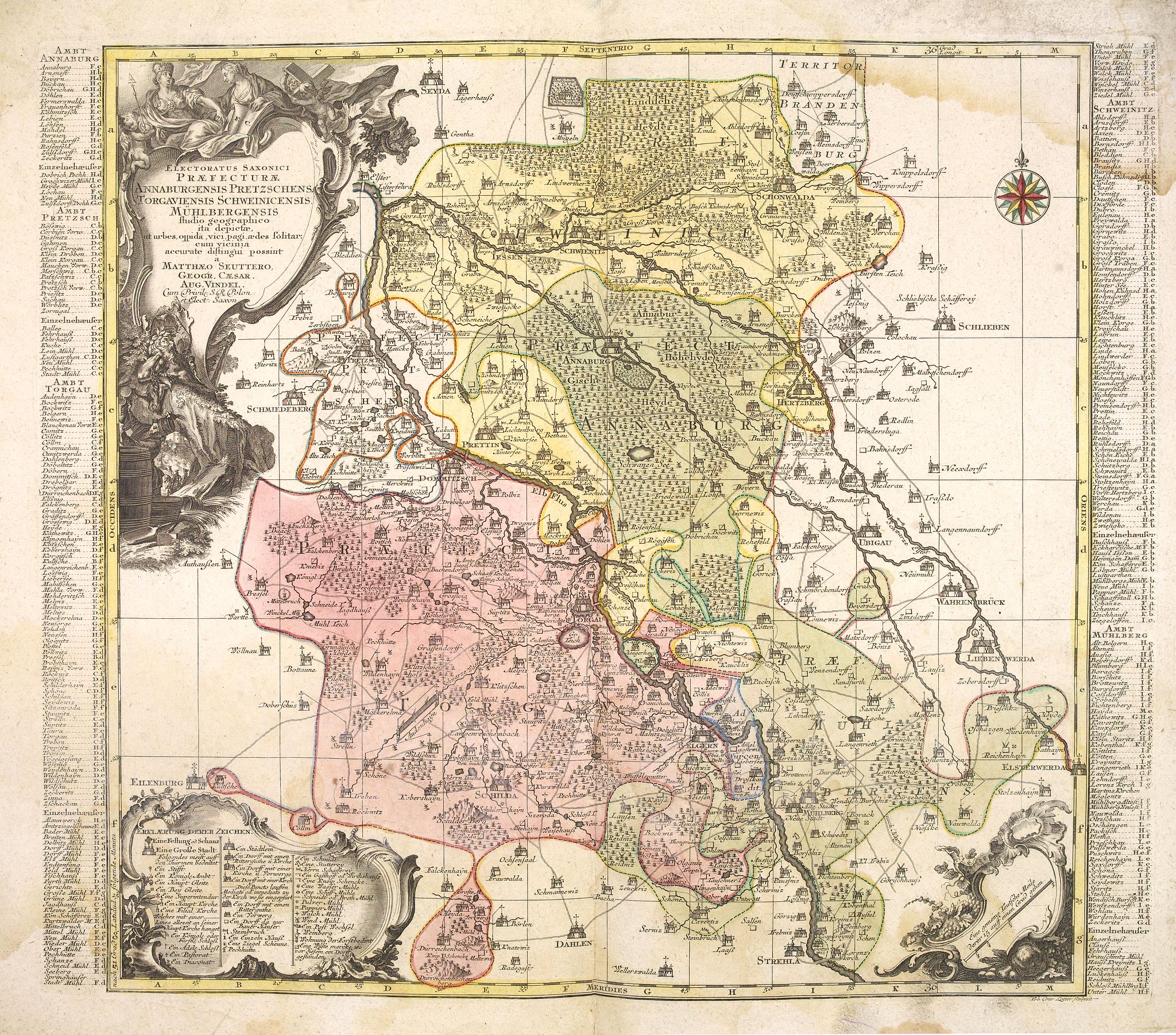 SEUTER, M., Electoratus saxonici praefecturae annaburgensis pretzschens torgaviensis schweinicensis. . ., antique map, old maps