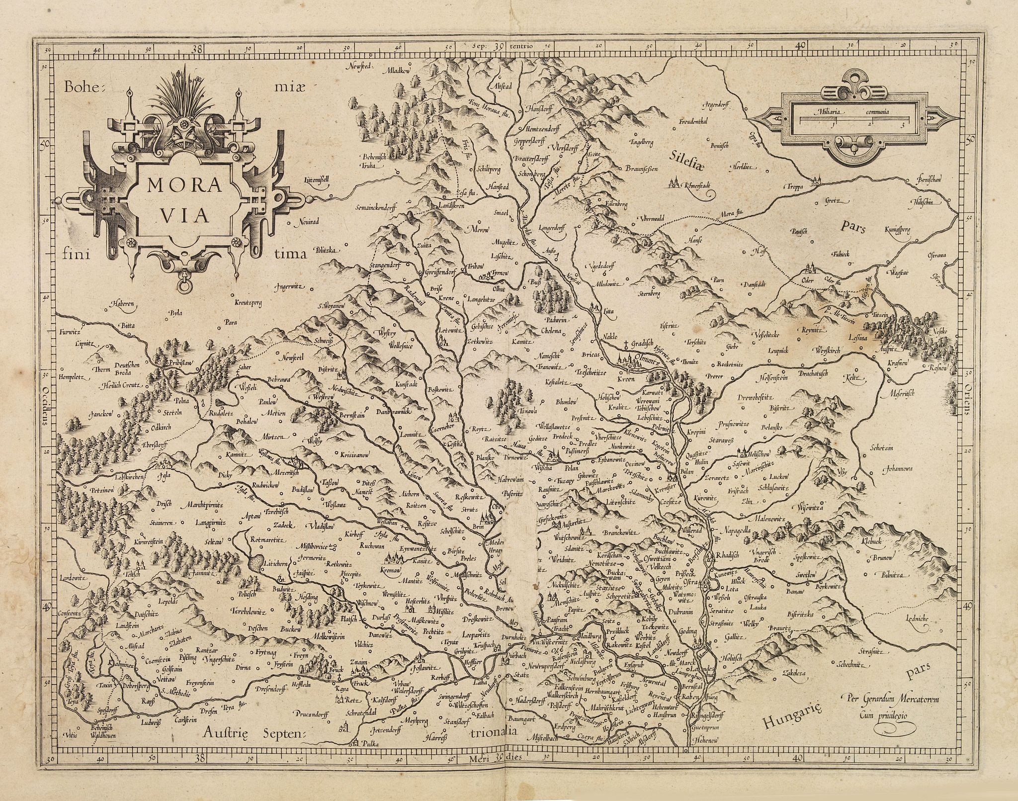 MERCATOR, G. / HONDIUS, J., Moravia., antique map, old maps