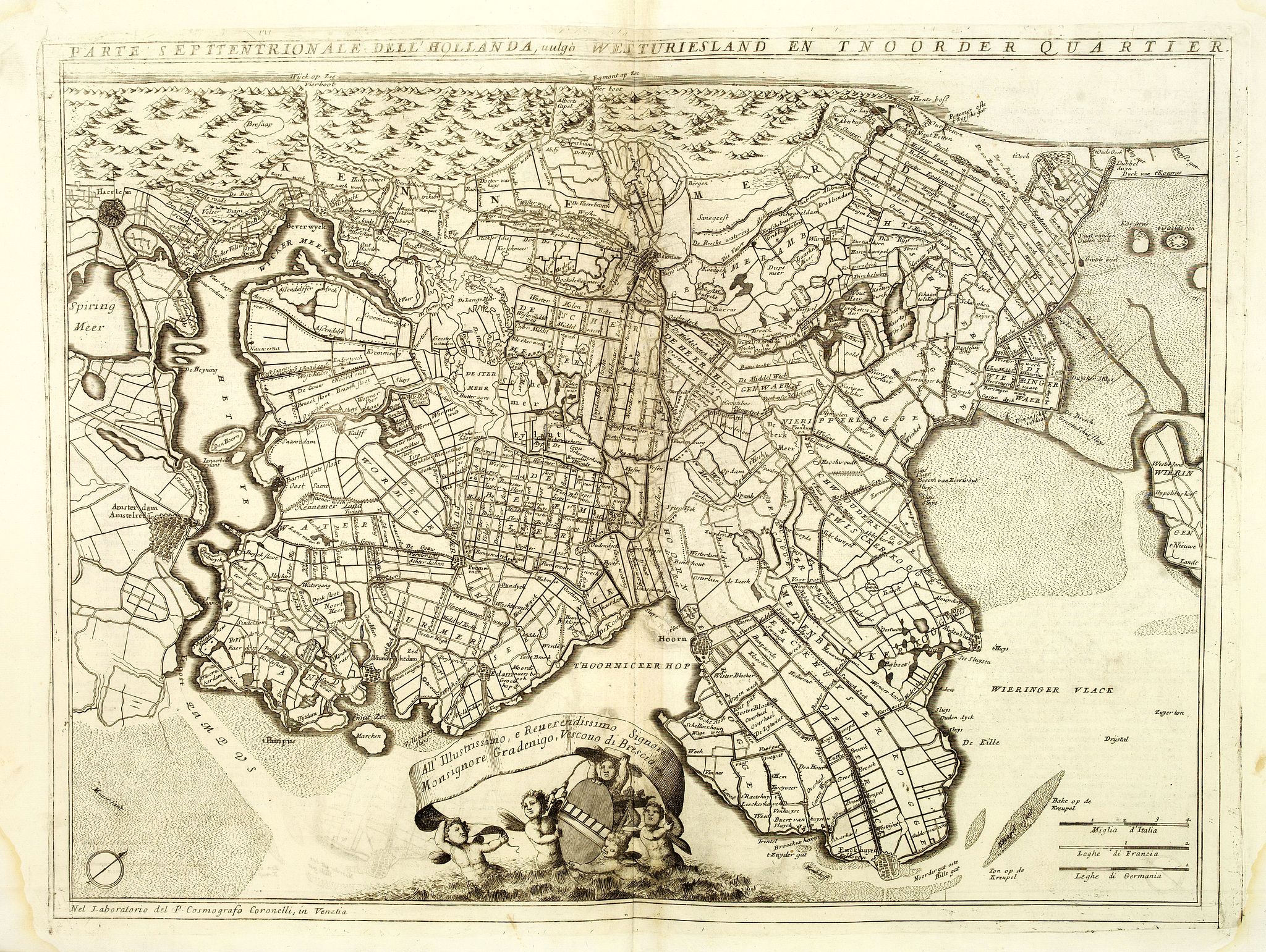 CORONELLI, V.M., Parte septtentrionale dell’ Hollanda, vulgo Westuriesland en Tnoorder Quartier. . ., antique map, old maps