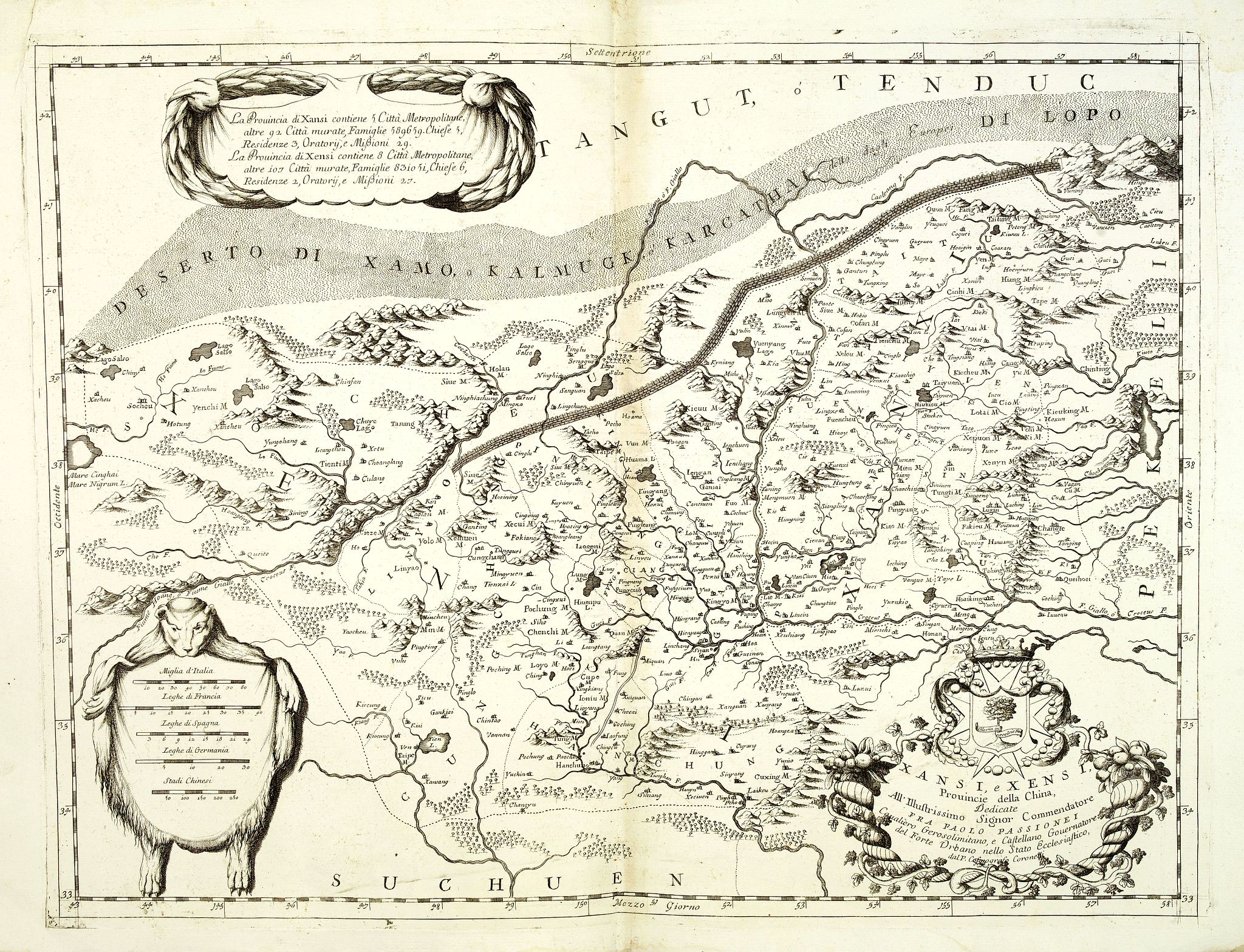 CORONELLI, V.M., Xansi, e Xensi, provincie della China . . ., antique map, old maps