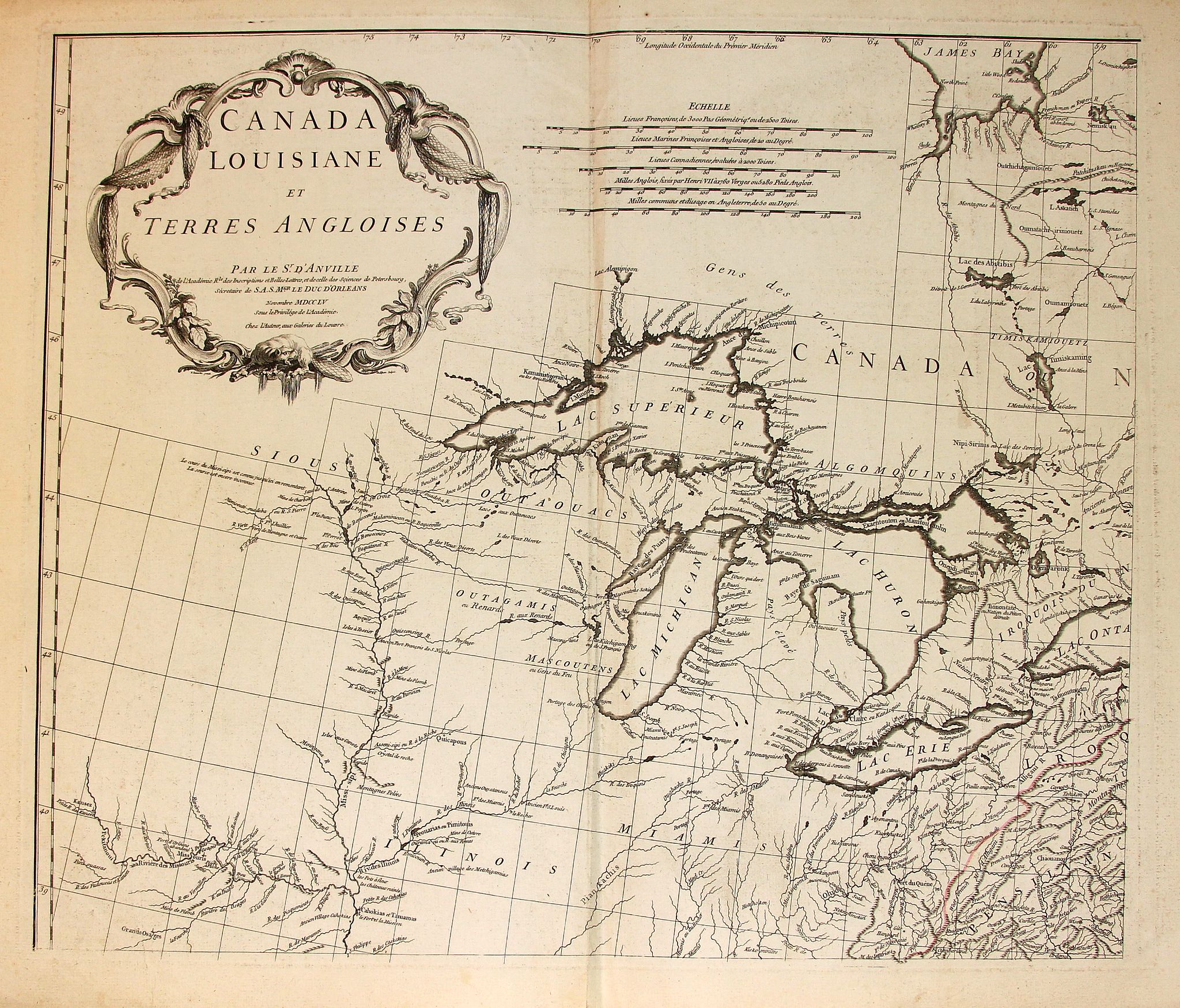 D'ANVILLE, J. B. D., Canada Louisiane et Terres Angloises., antique map, old maps