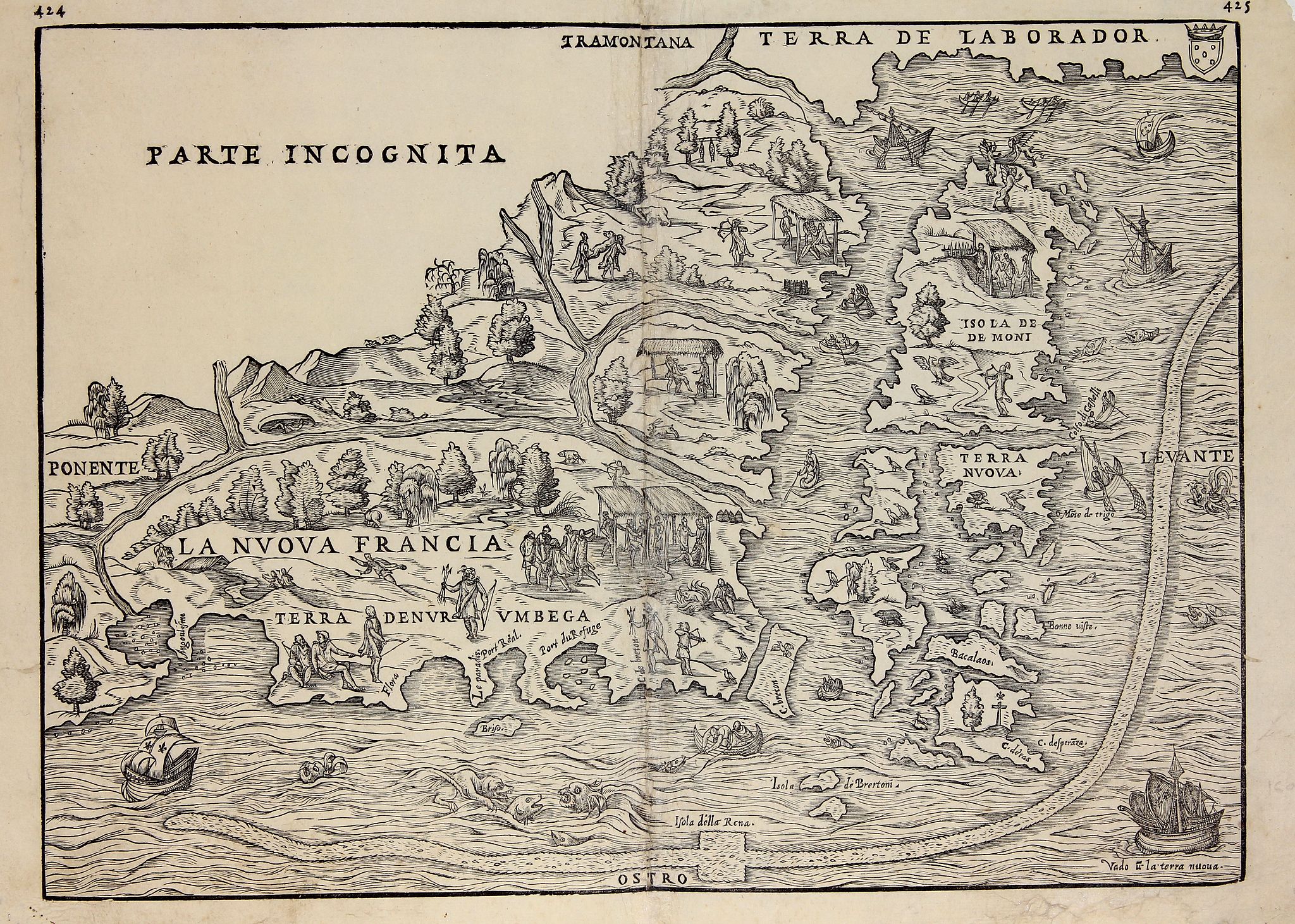 RAMUSIO, G.B., La Nuova Francia., antique map, old maps