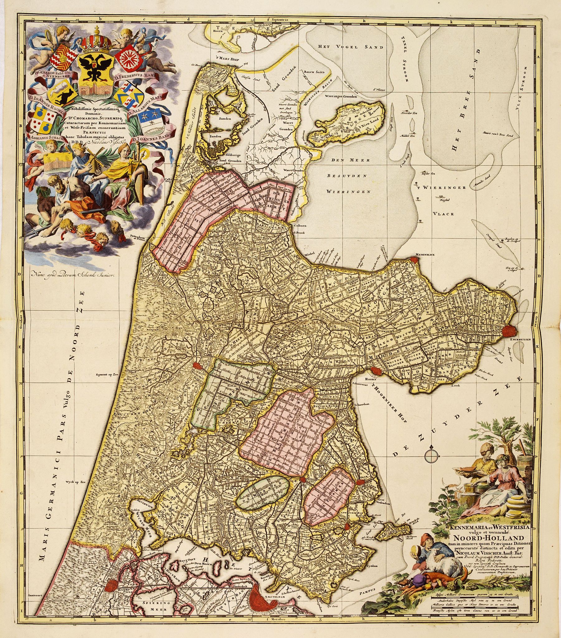 VISSCHER, N., Kennemaria et Westfrisia vulgo et vernacule Noord Holland., antique map, old maps