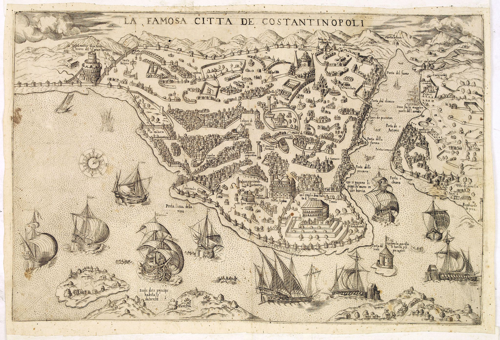 ANONYMOUS, La famosa citta de Constantinopoli., antique map, old maps