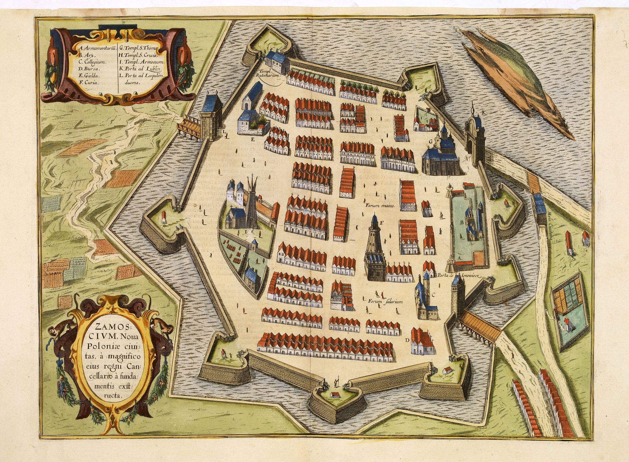 BRAUN,G. / HOGENBERG, F., Zamoscium. Nova Poloniae civitas, à magnifico eius regni Cancellaro à fundamentis exstructa., antique map, old maps
