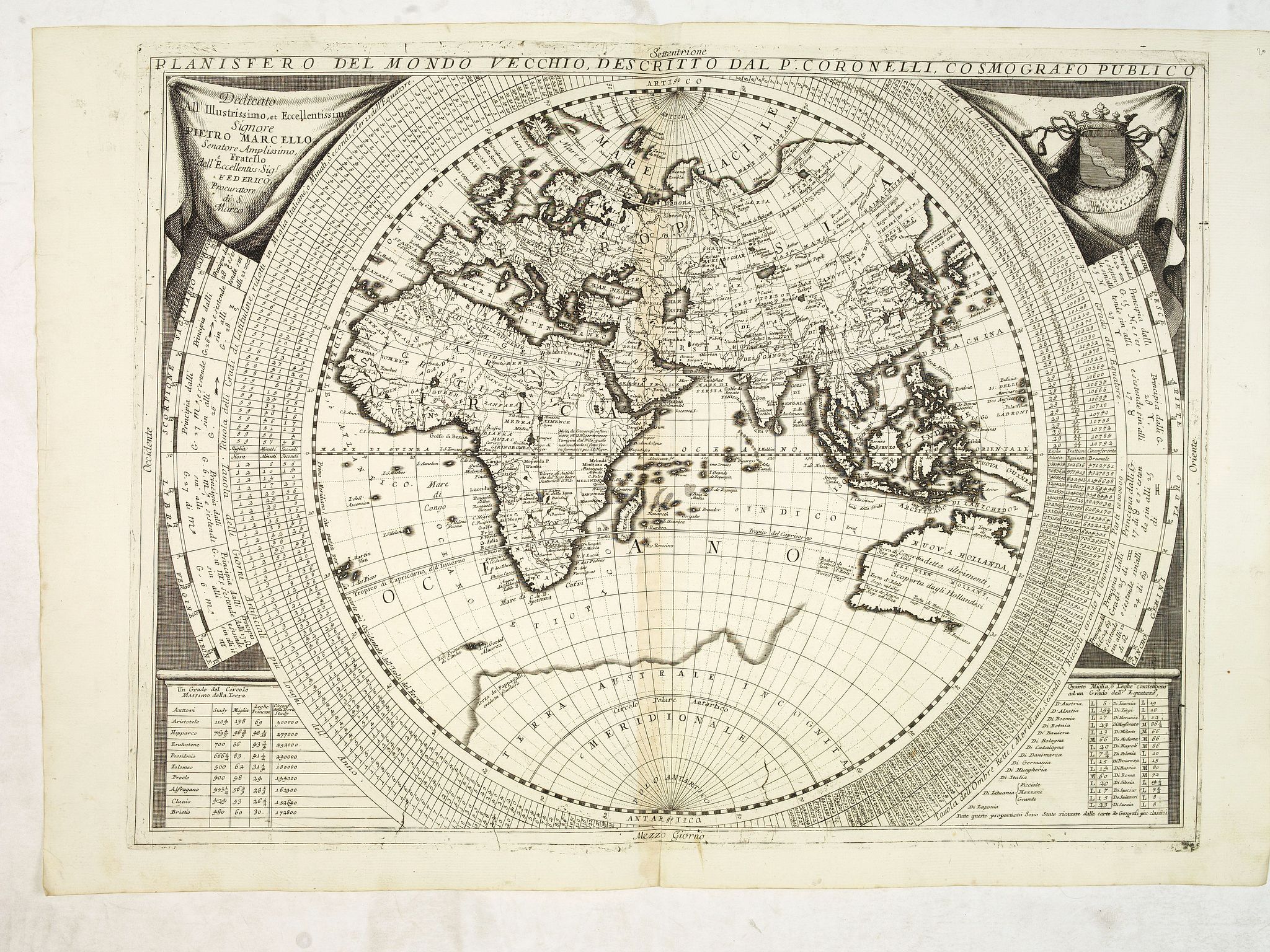 CORONELLI, V. M., Planisfero del Mondo Vecchio. . ., antique map, old maps