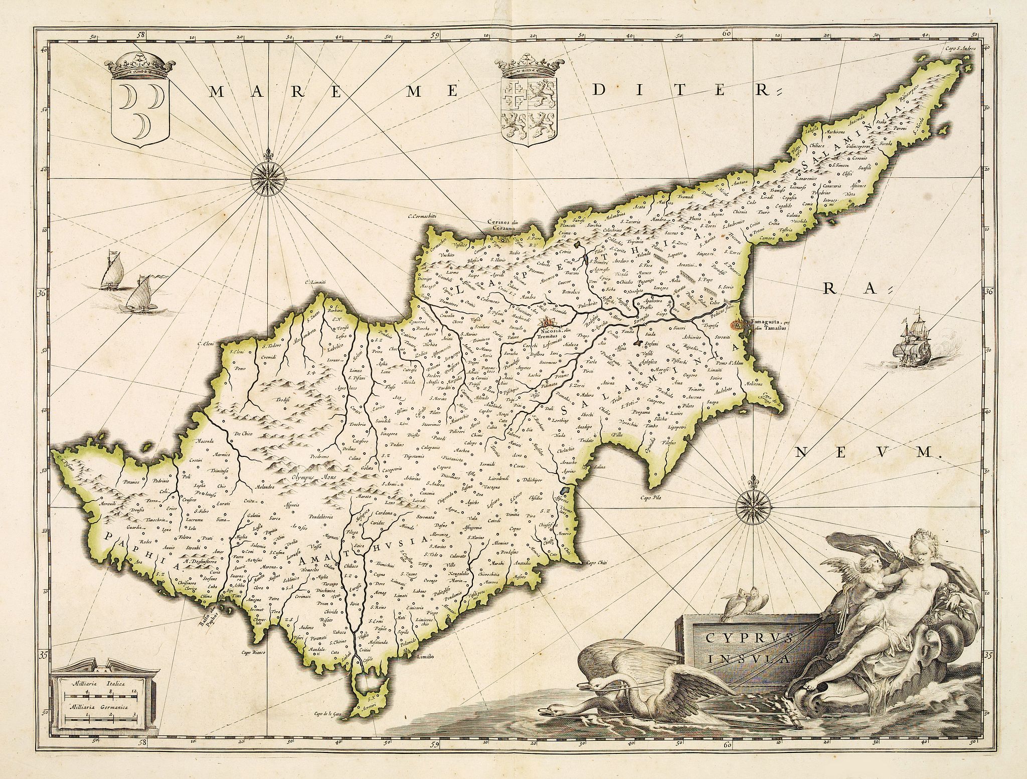 BLAEU, W., Cyprus Insulae., antique map, old maps