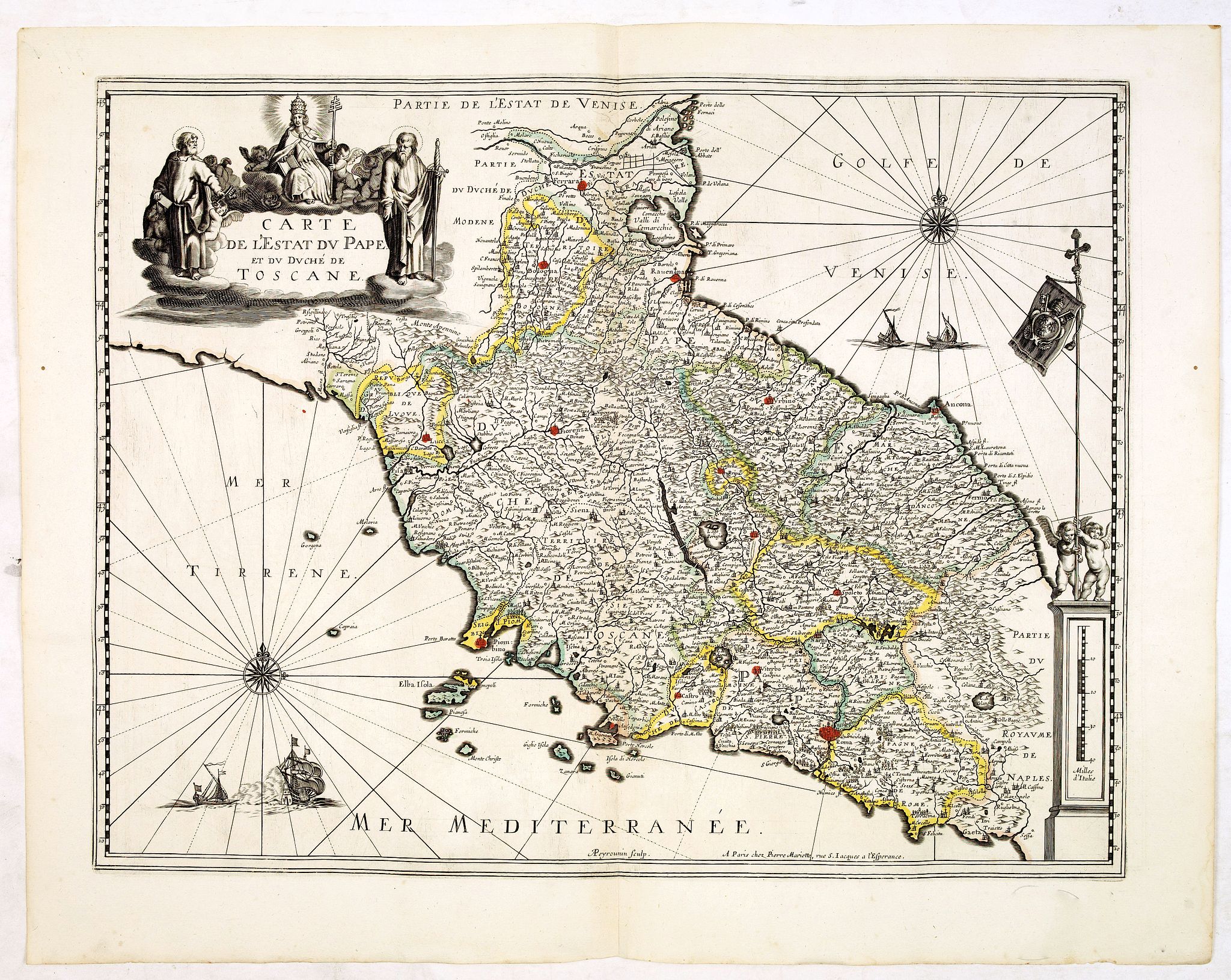 MARIETTE, P., Carte de l'Estat du Pape et du Duché de toscane., antique map, old maps