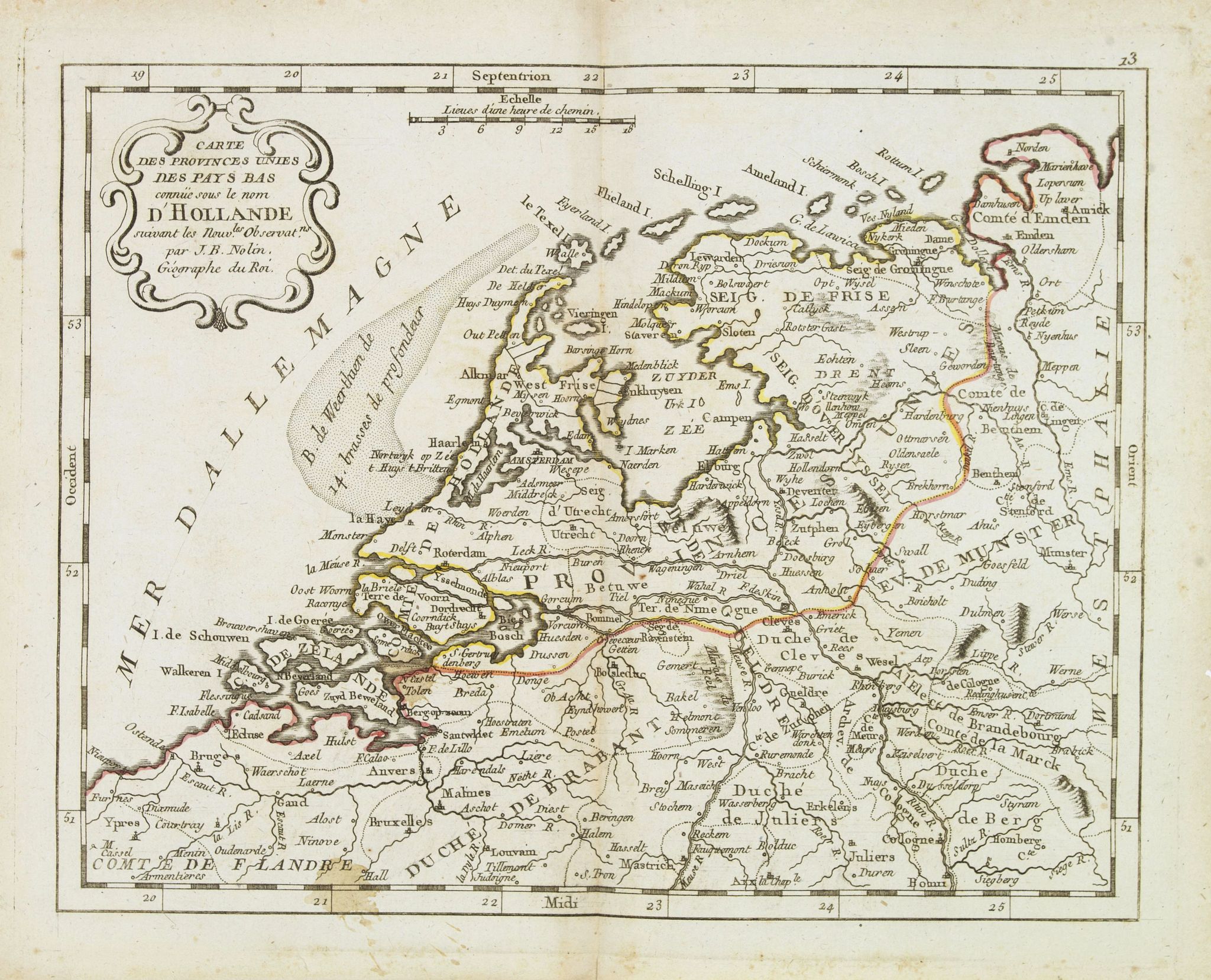 MONDHARE, L.J. / NOLIN, J.B., Carte des provinces Unies des Pays Bas connue sous le nom d'Hollande. . ., antique map, old maps