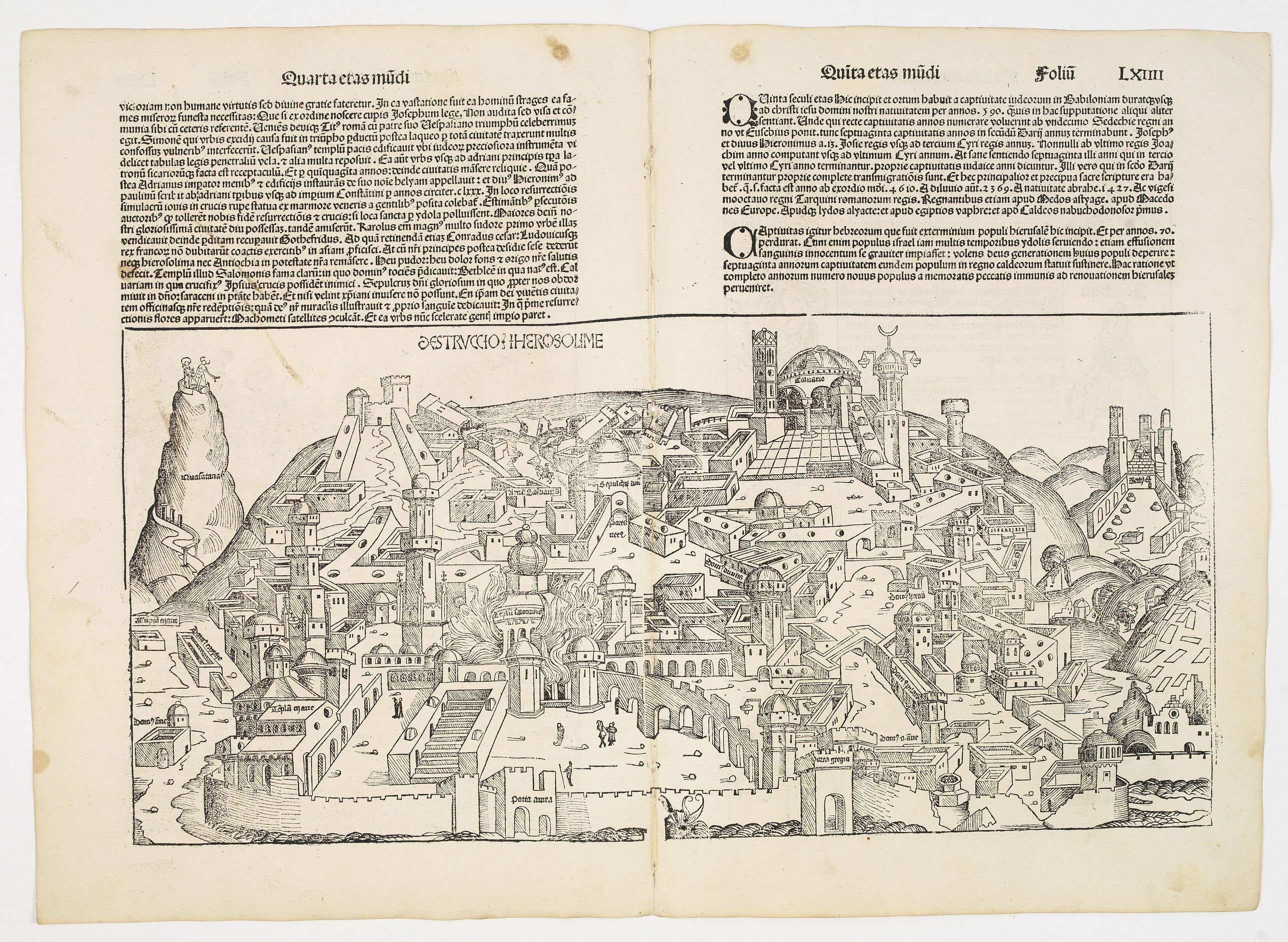 SCHEDEL, H., Destruccio Iherosolime., antique map, old maps