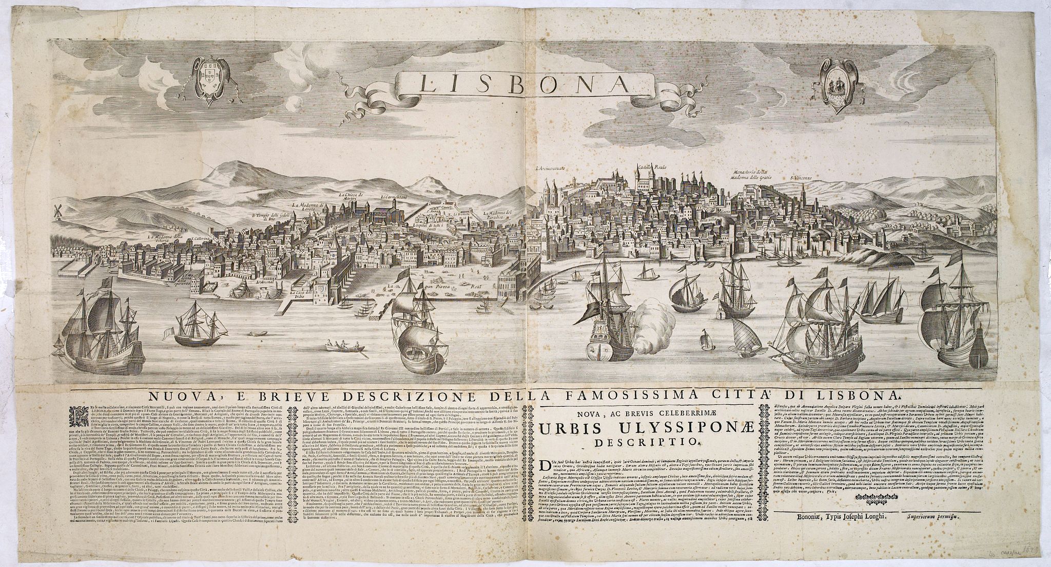 LONGHI, G., Lisbona., antique map, old maps