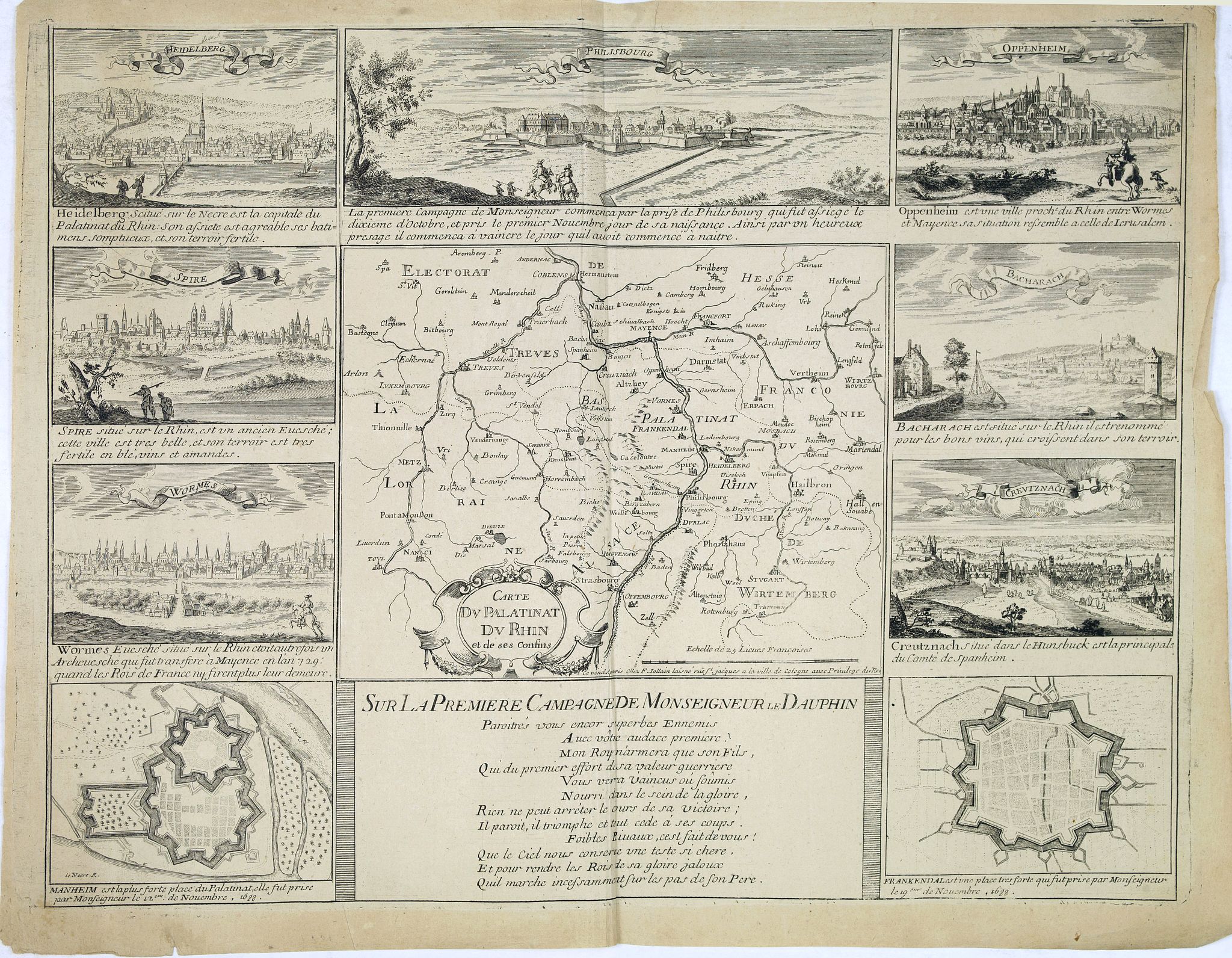 JOLLAIN, F., Carte du Palatinat du Rhin., antique map, old maps