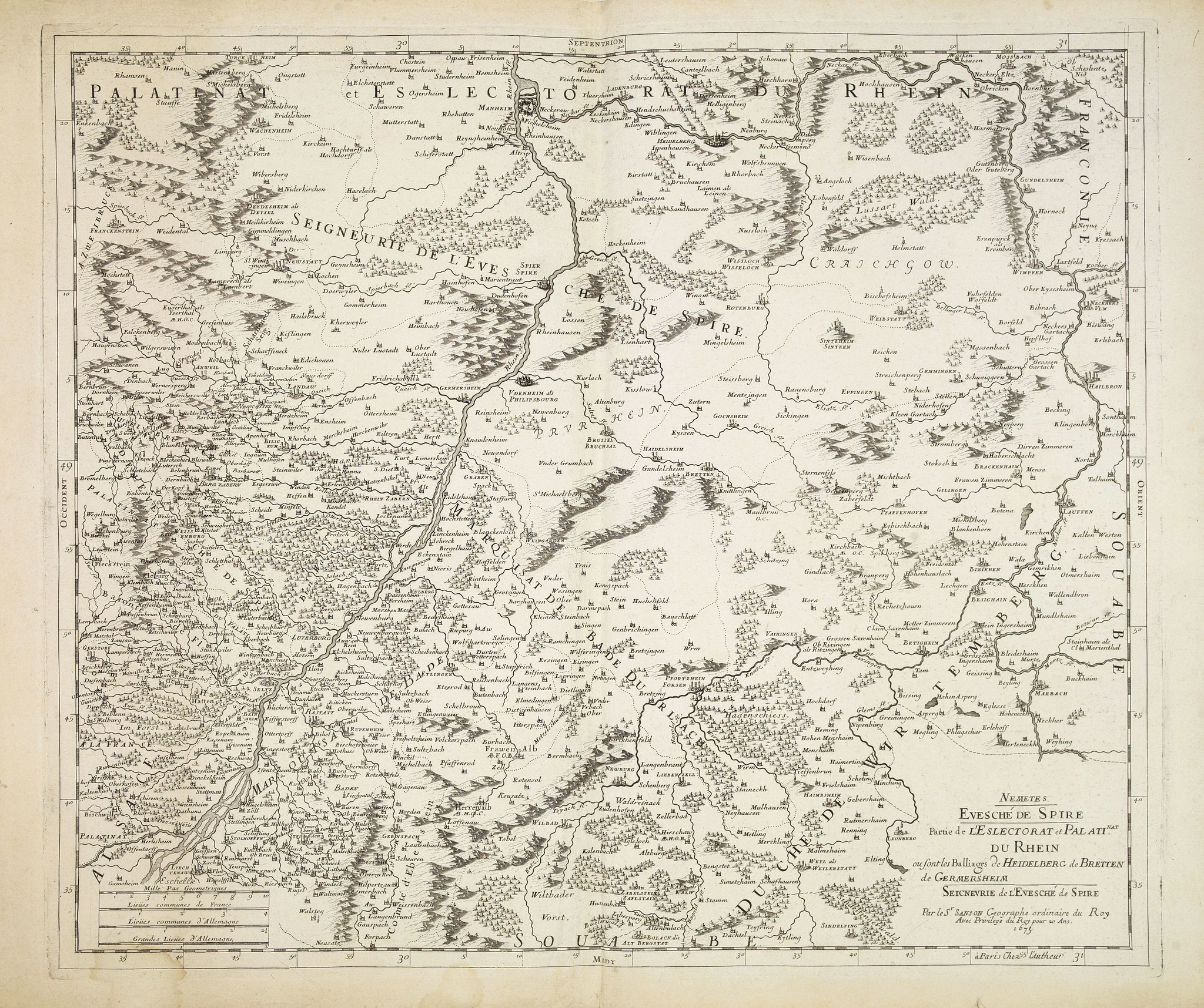 SANSON, N., Nemetes Evesché de Spire partie de l'Eslectorat et Palatinat du Rhein. . ., antique map, old maps