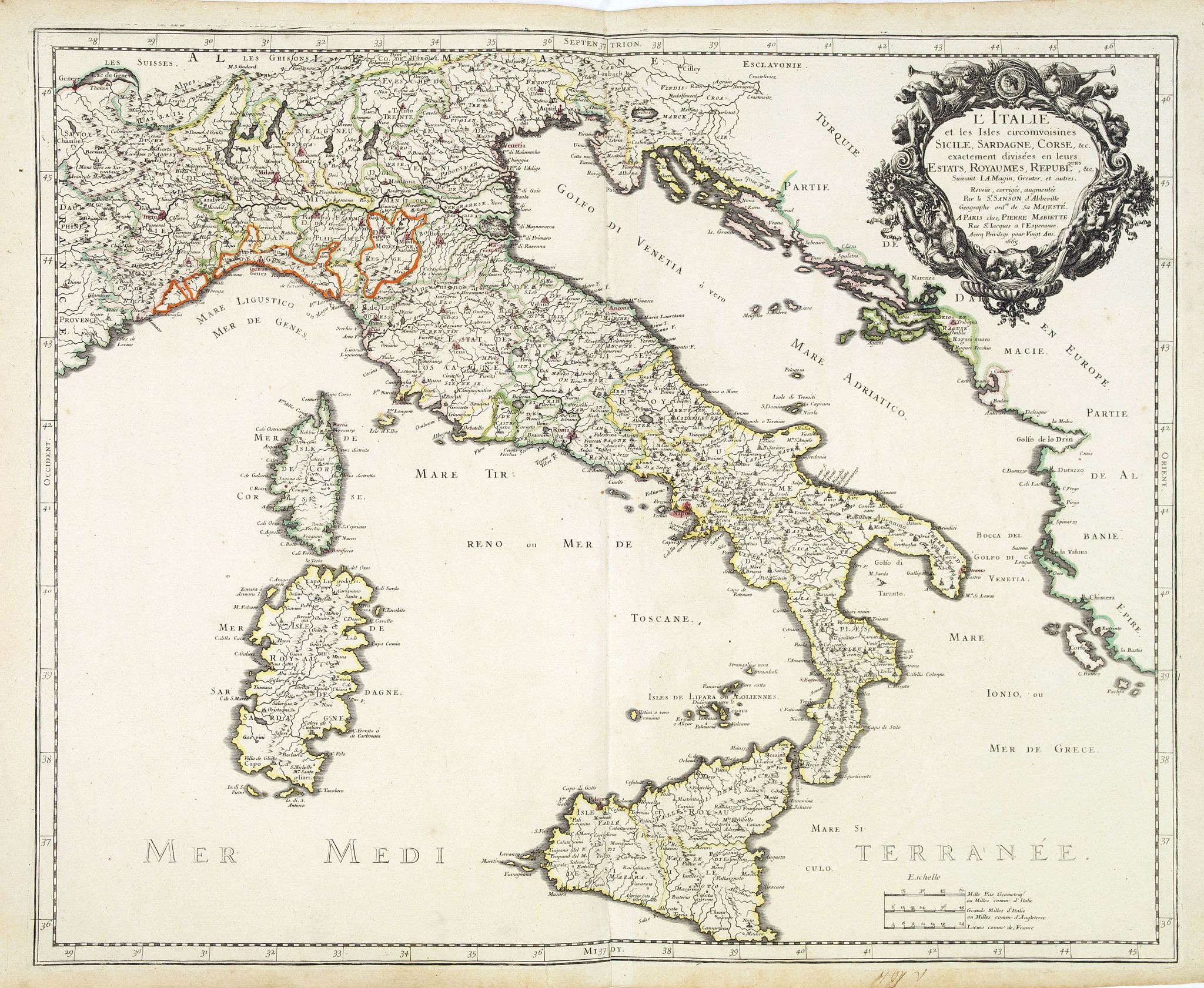 SANSON, N. / MARRIET, P., L'Italie et les Isles circomvoisines Sicile, Sardagne. . ., antique map, old maps