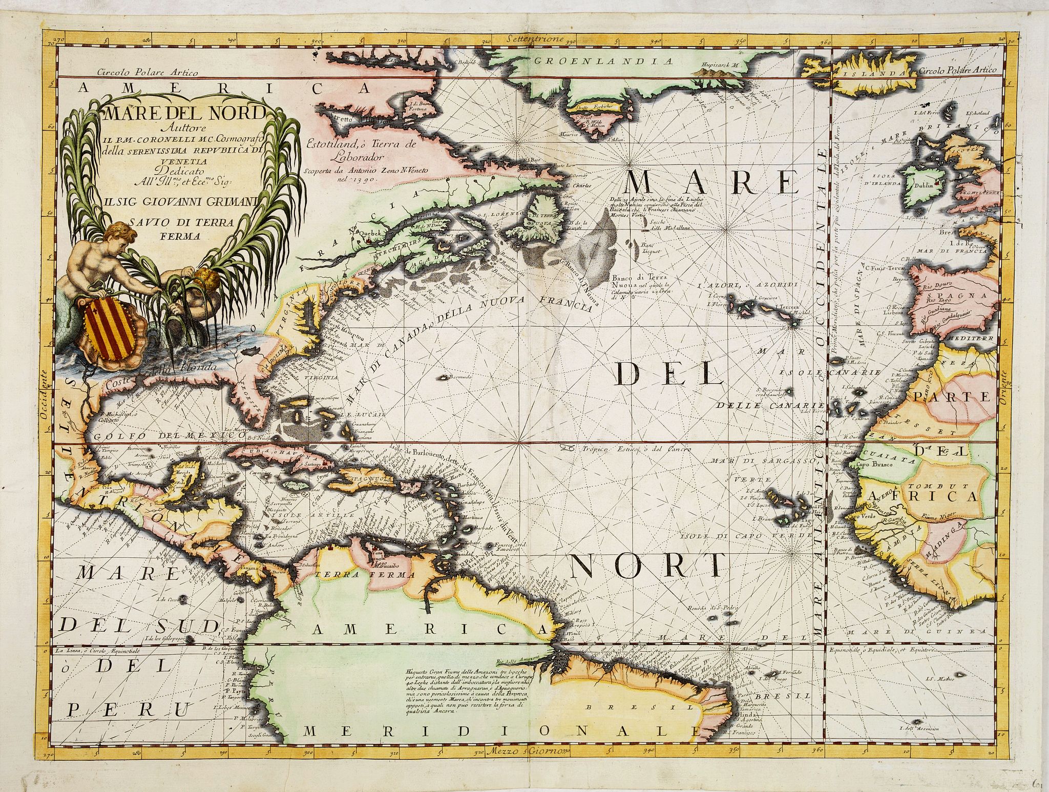 CORONELLI, V.M., Mare del Nord., antique map, old maps