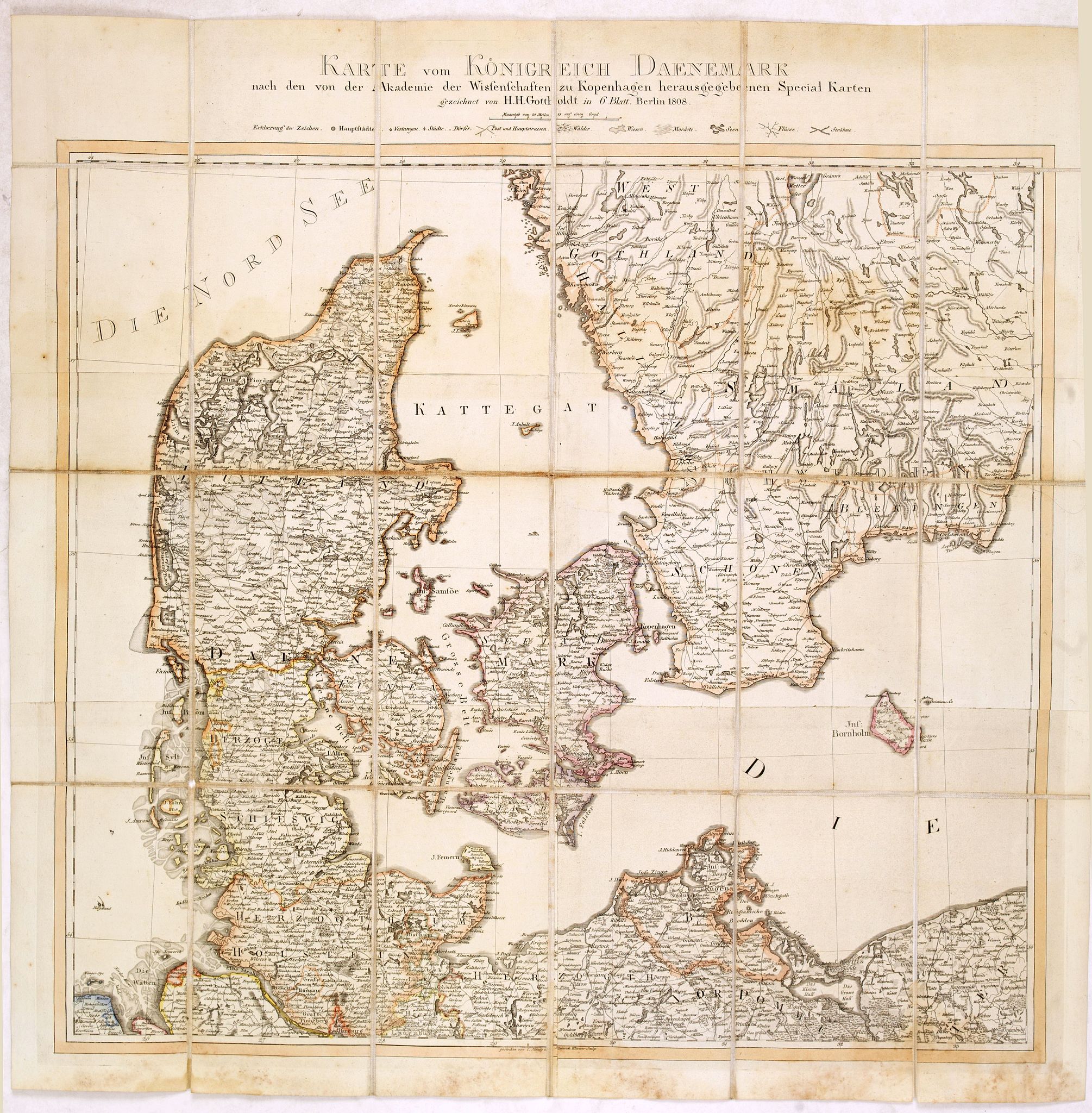 SOTZMANN, D. F., Karte vom Königreichs Daenemark nach den von der Akademie der Wissenschaften zu Kopenhagen harausgegebenen Special Karten. . ., antique map, old maps