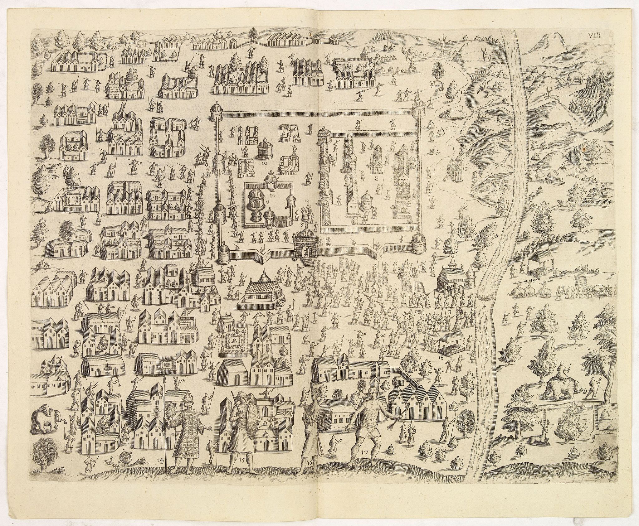 DE BRY, Th., Delineatio Regiae Civitatis Candy. (Plan of the city in Ceylon.), antique map, old maps