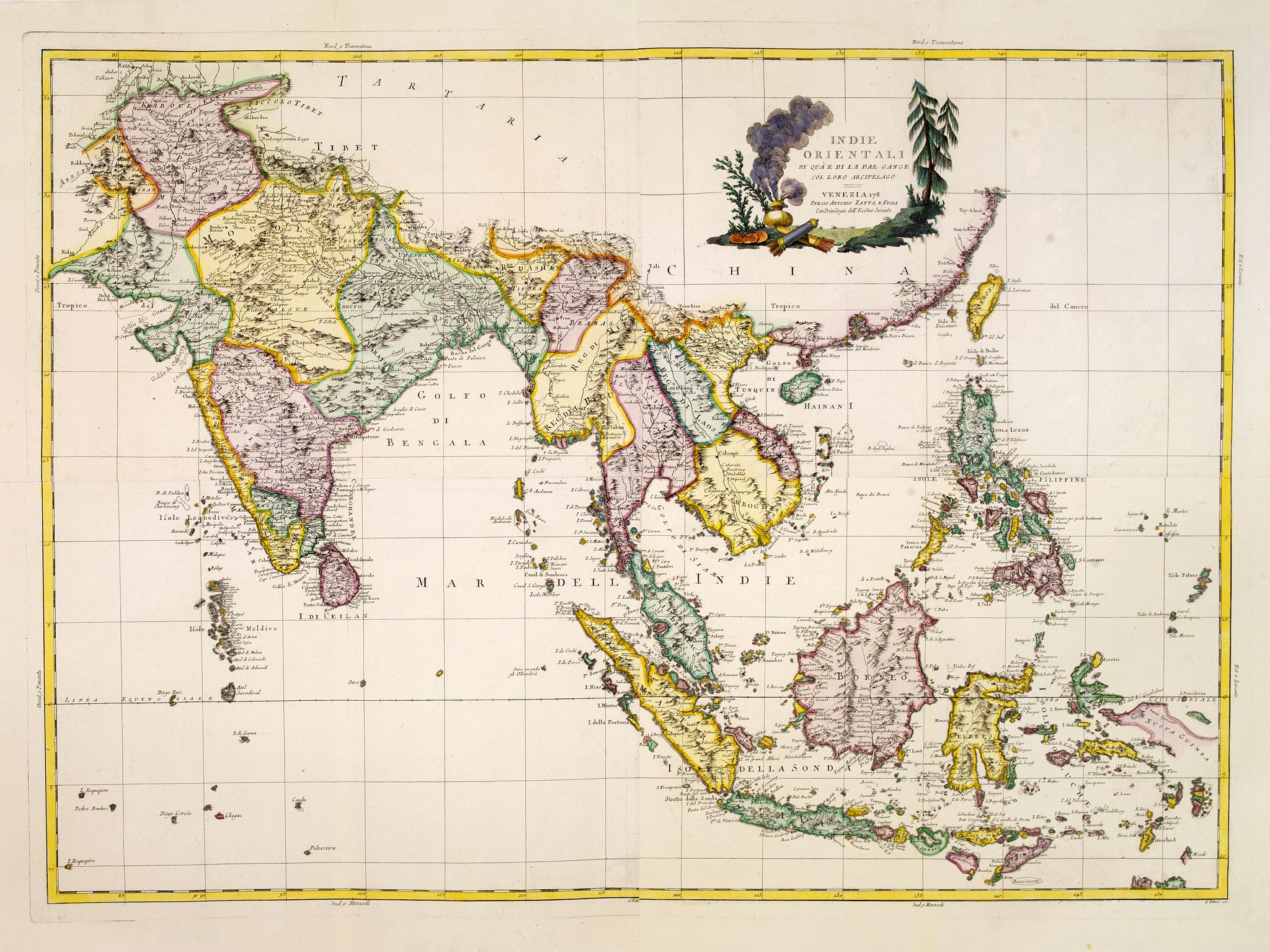 ZATTA, A., Indie Orientali di Quà e di la Dal Gange col Loro Arcipelago., antique map, old maps