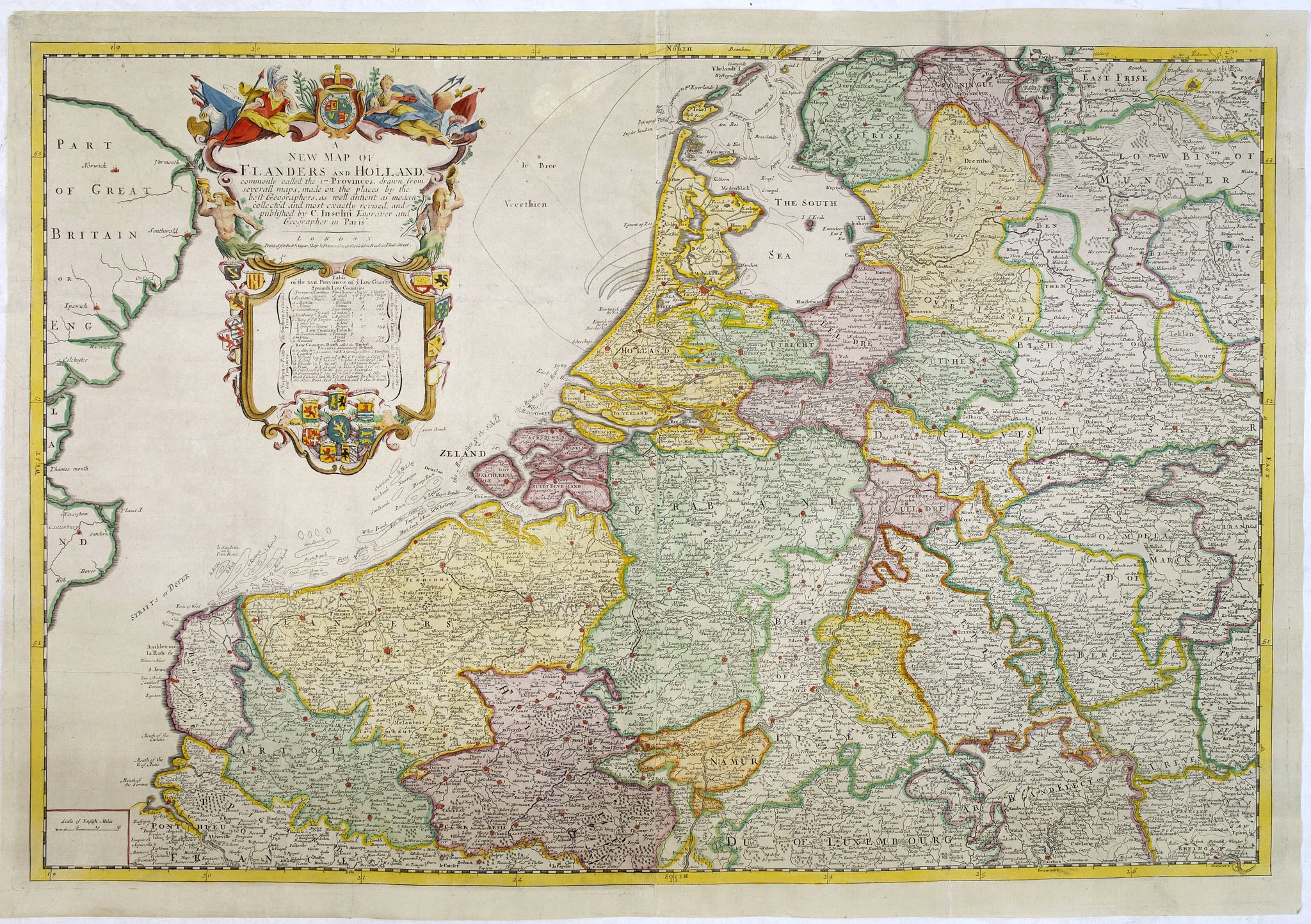 SAYER, R. / INSELI, C., A new map of the Flanders and Holland. . ., antique map, old maps