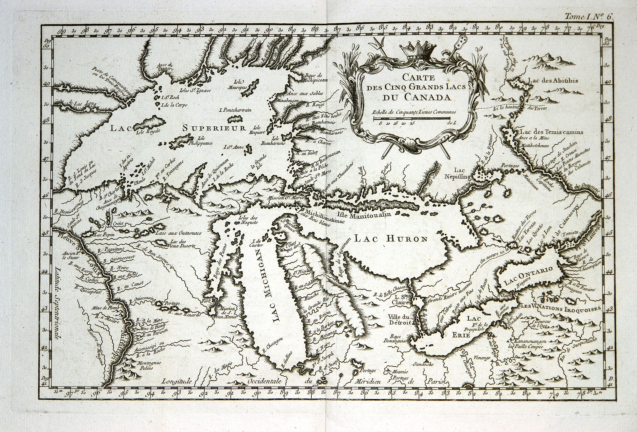 BELLIN, J.N., Carte des cinq Grands Lacs du Canada., antique map, old maps