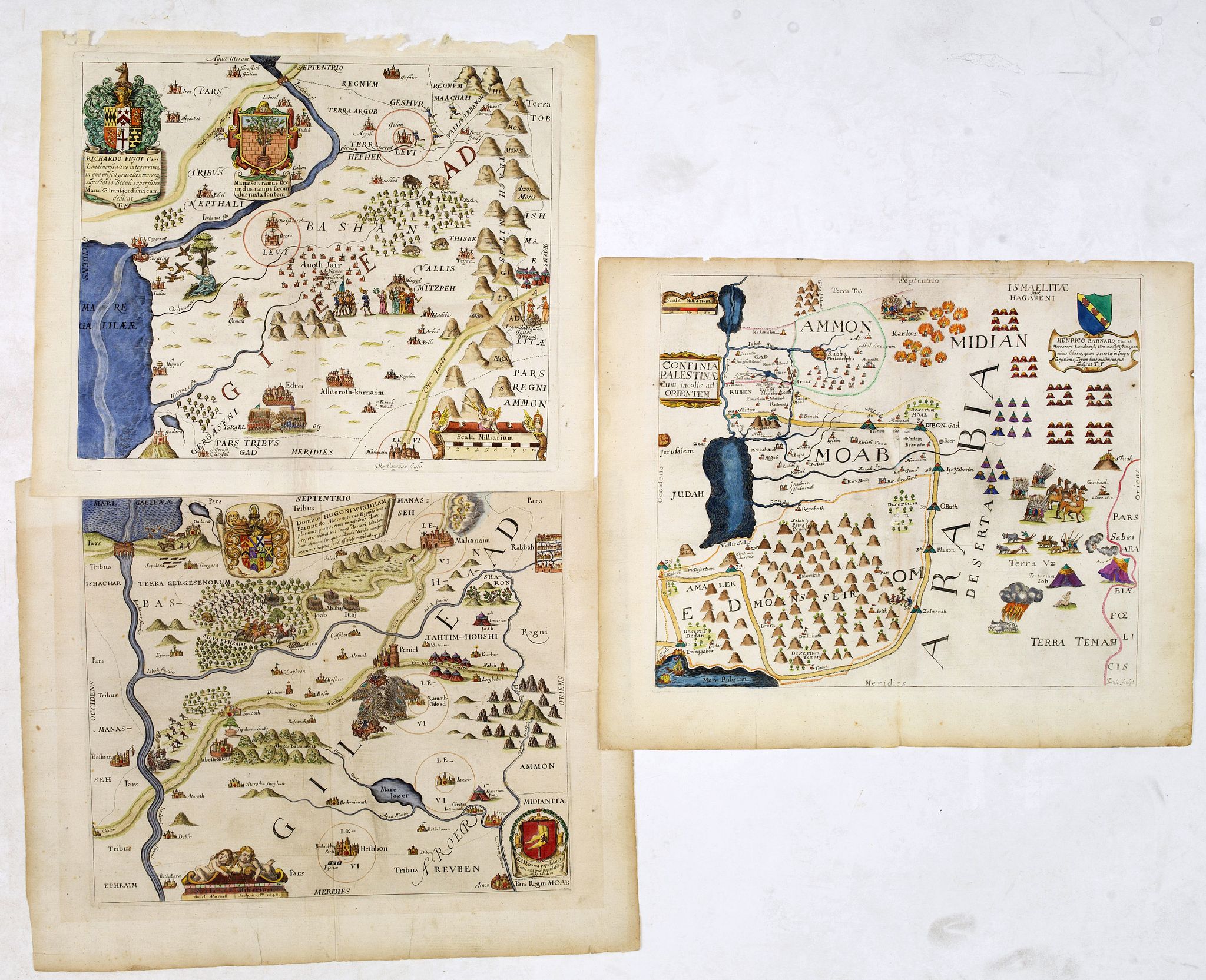 VAUGHAN, R., Confinia Palestinea cum incolis ad Orientem (together with 2 other maps), antique map, old maps