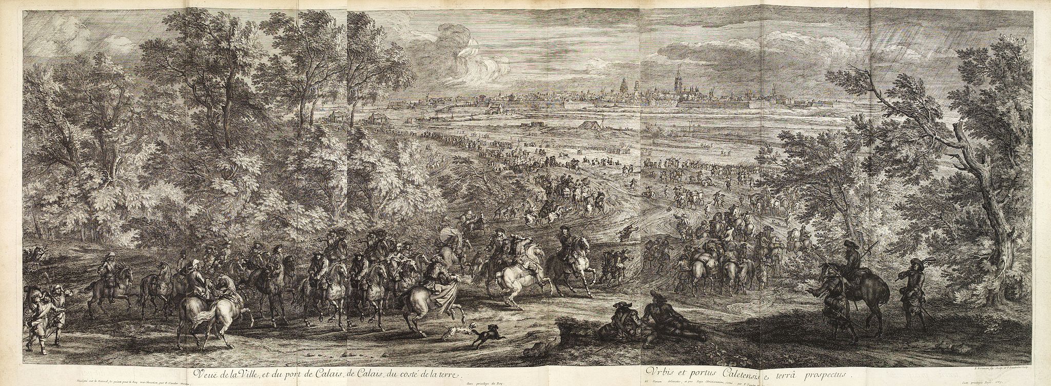 Old map by MEULEN - Veue de la Ville, et du Port de Calais, di côte de la terre.