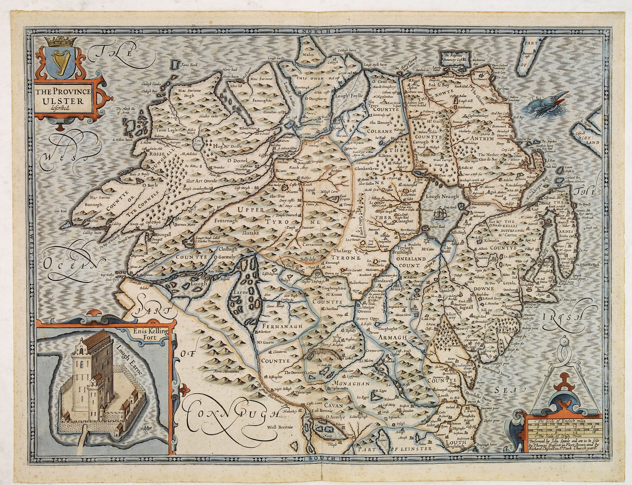 SPEED, J., The province of Ulster described., antique map, old maps