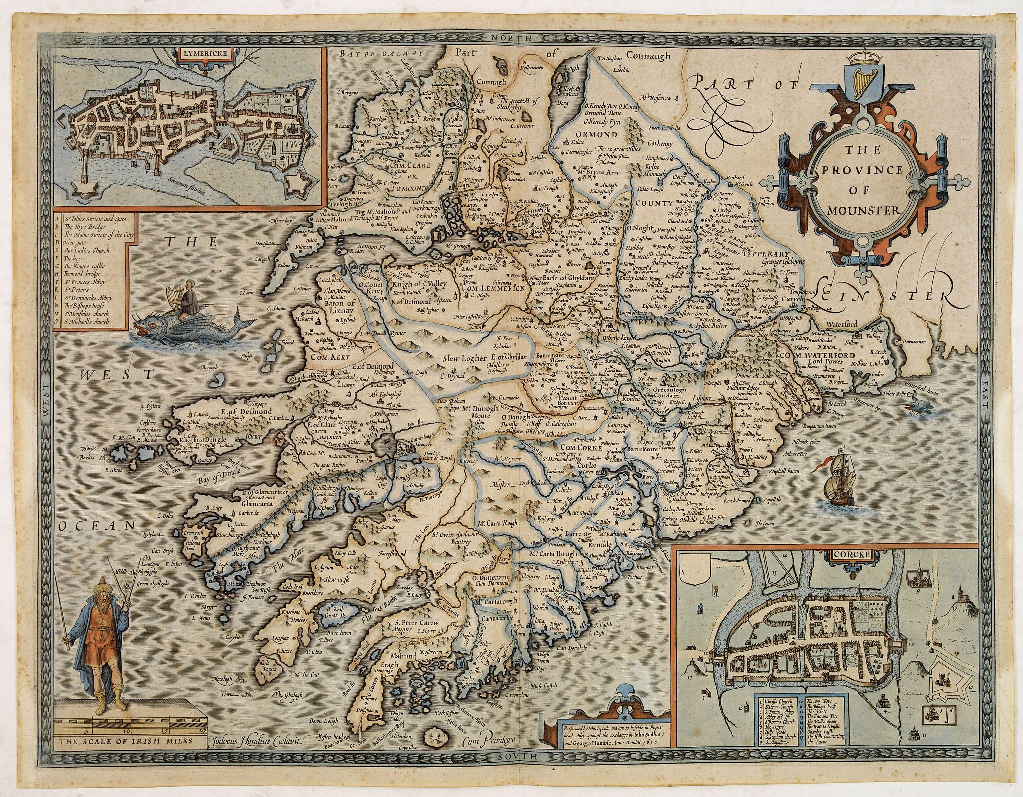 SPEED, J., The province of Mounster., antique map, old maps