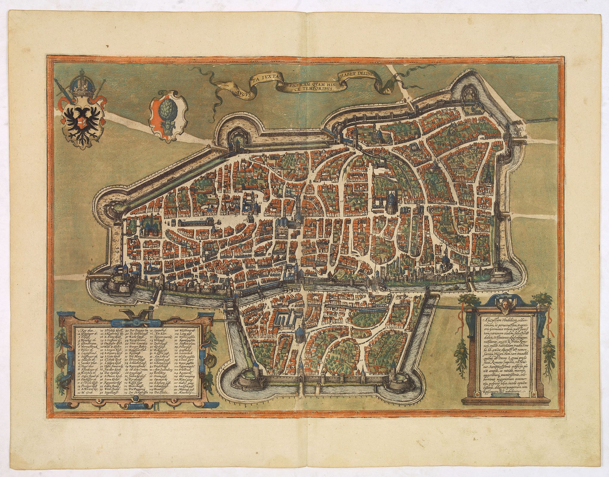BRAUN,G. / HOGENBERG, F., Augusta iuxta figuram quam his ce temporibus habet delineata, antique map, old maps