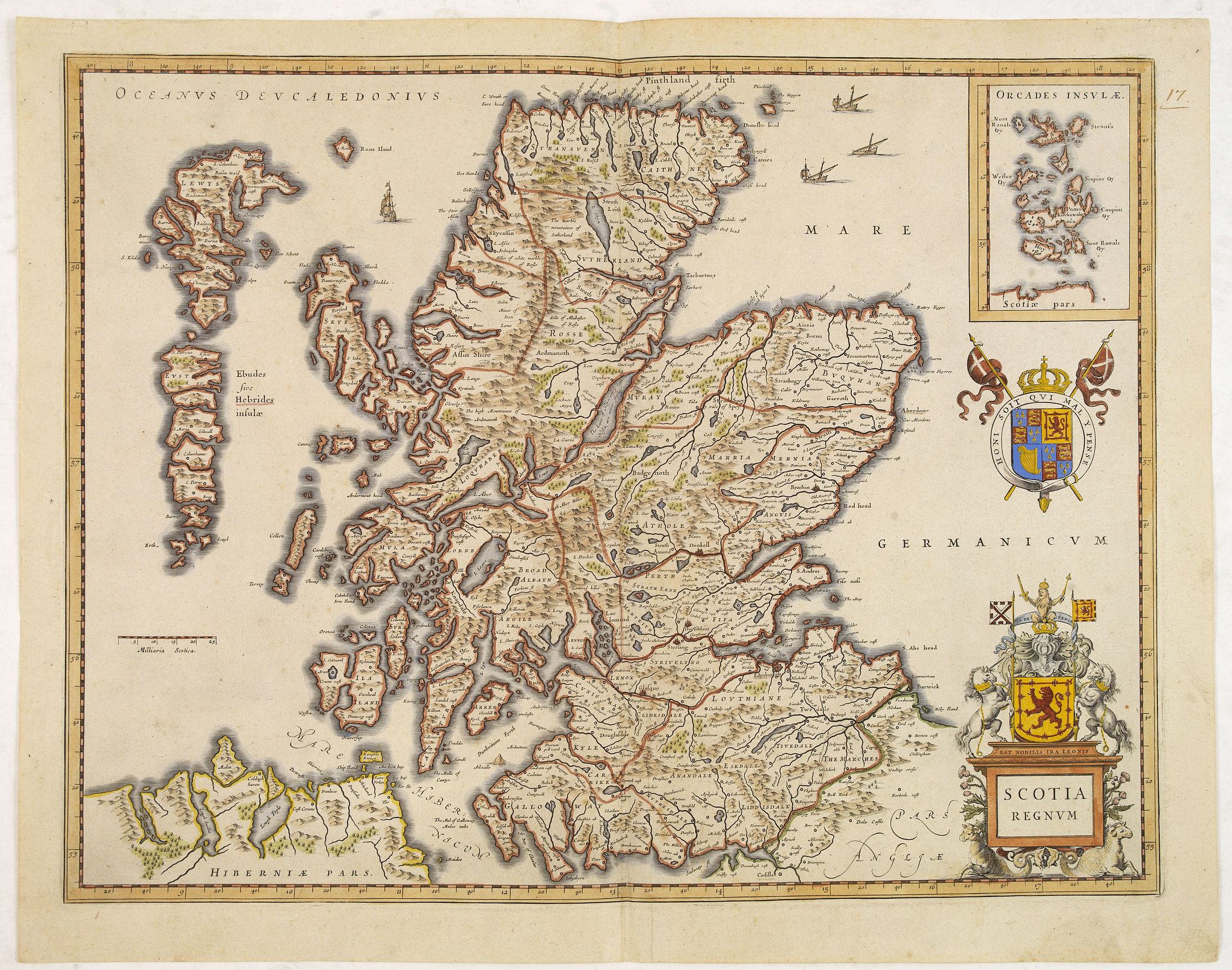 BLAEU, W., Scotia Regnum., antique map, old maps