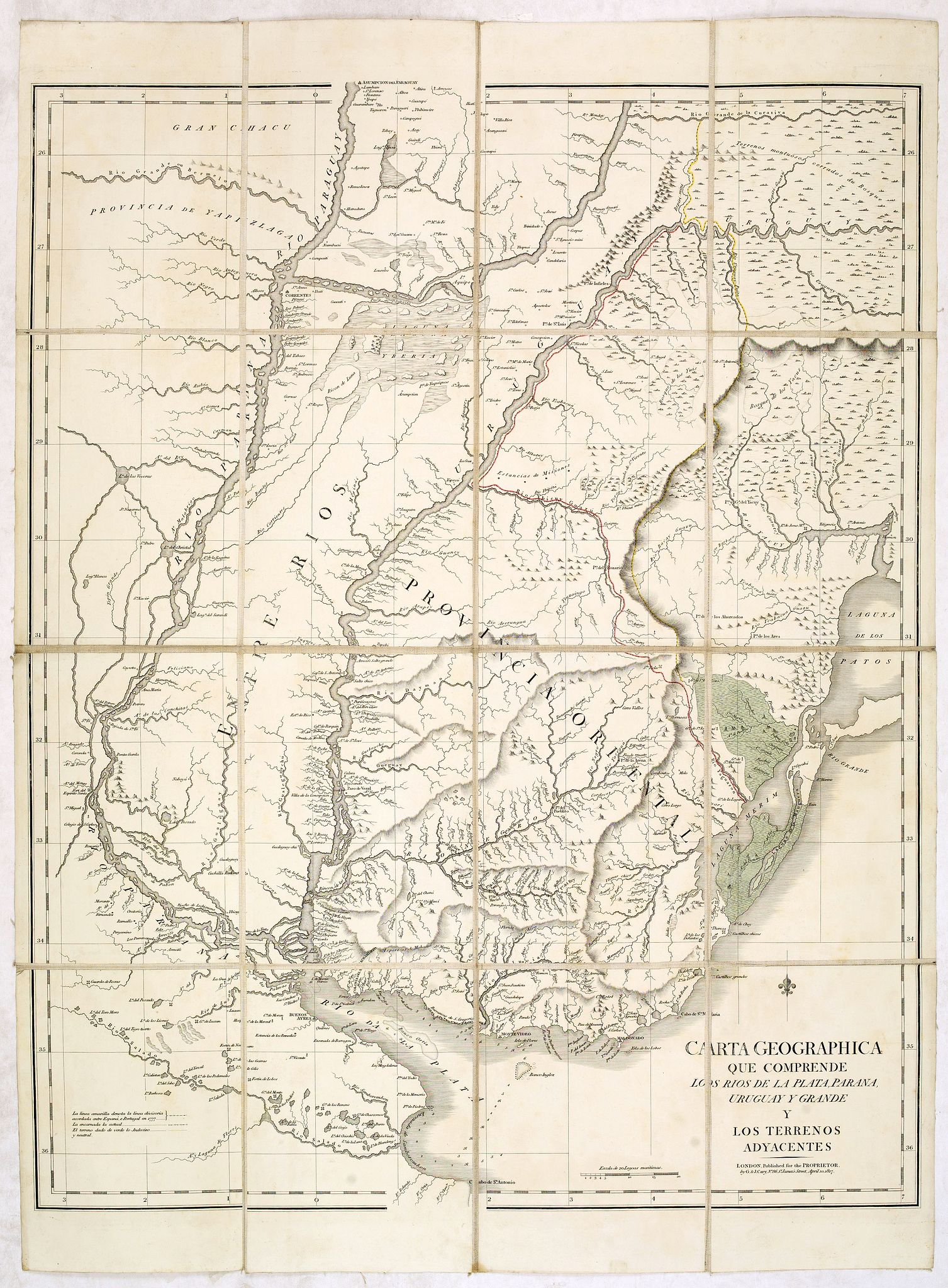 CARY. G & J., Carta geographica que comprende los rios de la plata, parana, uruguay y grande. . ., antique map, old maps