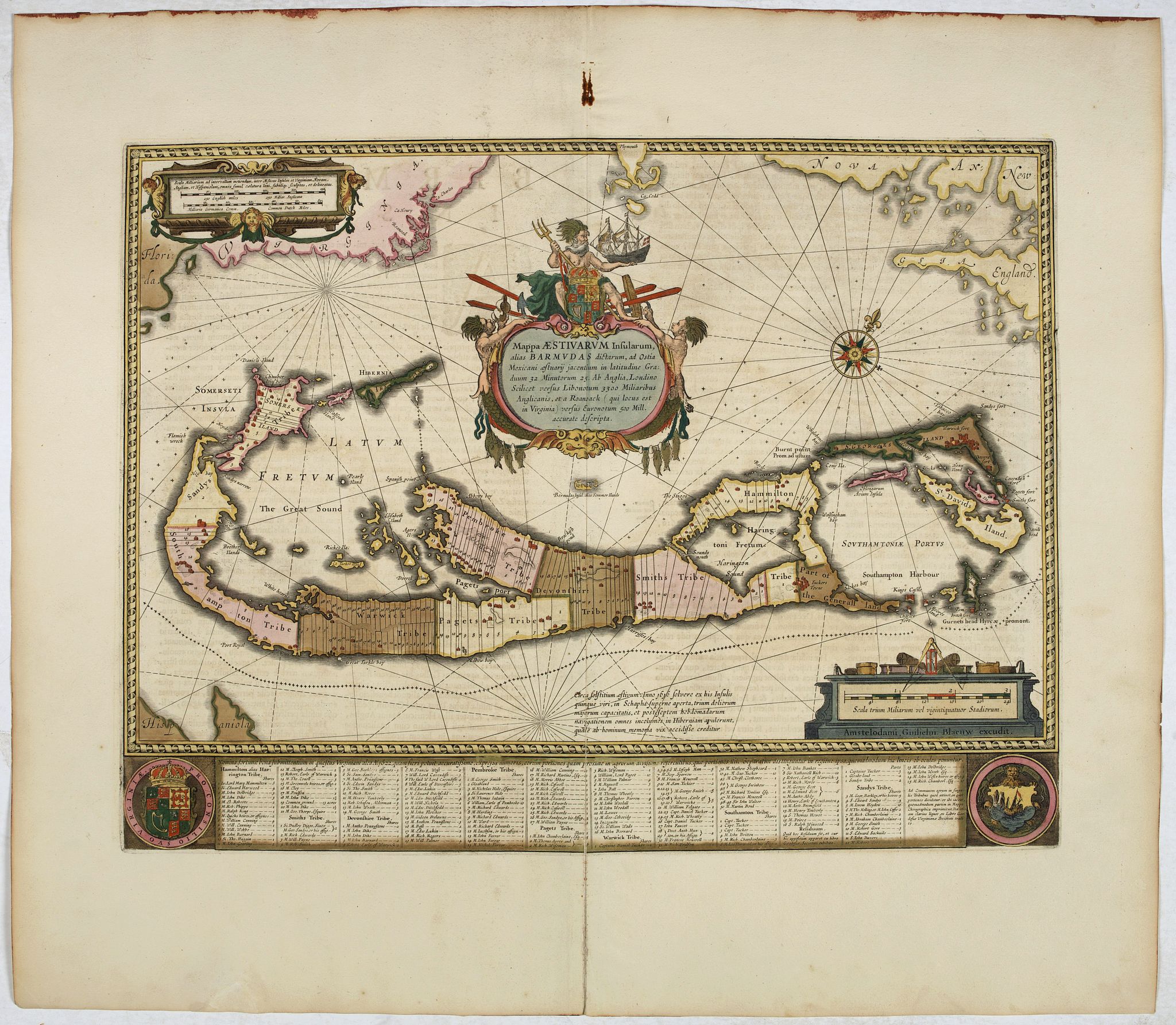 BLAEU, W., Mappa Aestivarum Insularum alias Barmudas., antique map, old maps