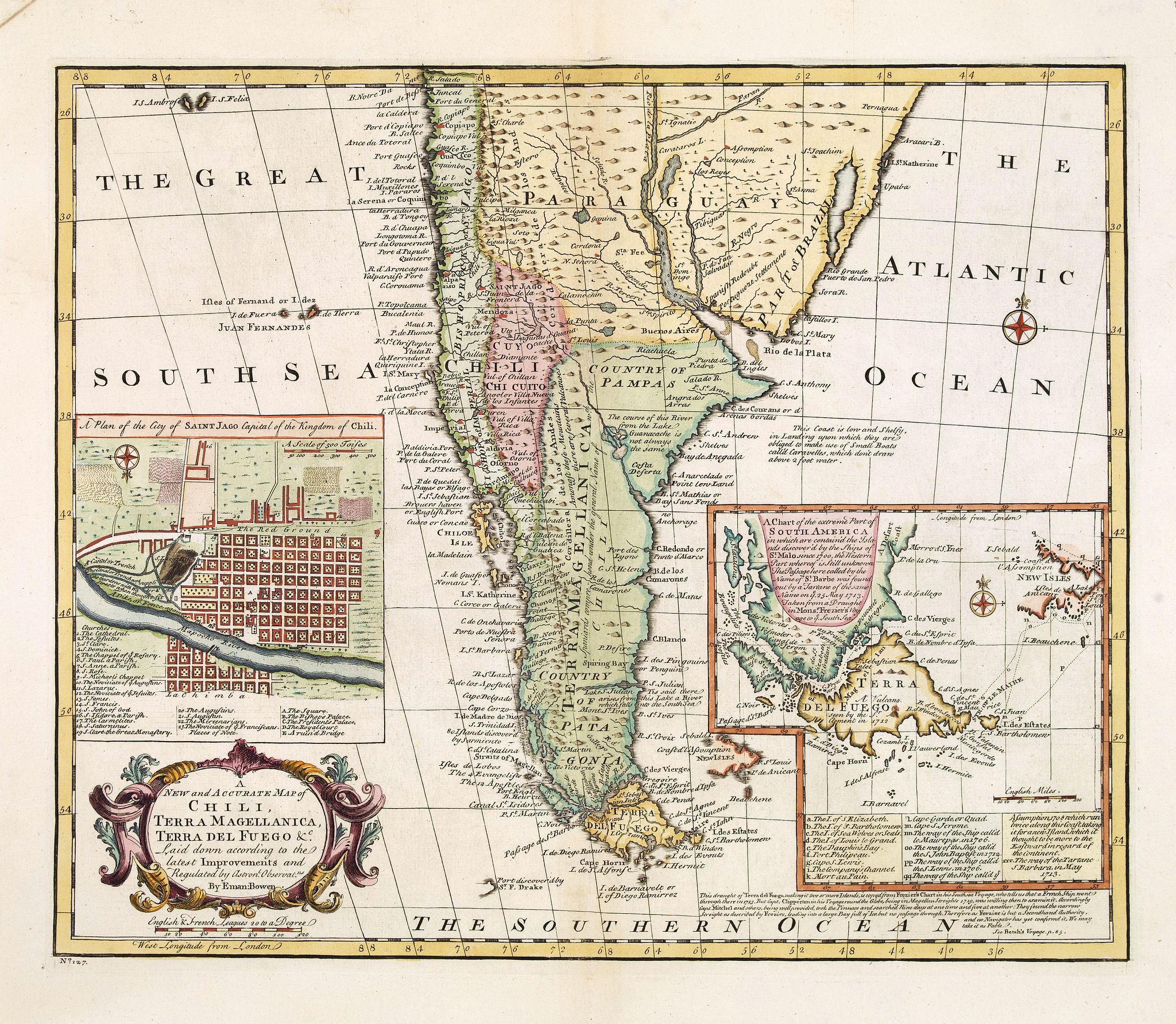 BOWEN, E., A New and Accurate Map of Chili, Terra Magellanica, Terra del Fuego &c. . ., antique map, old maps
