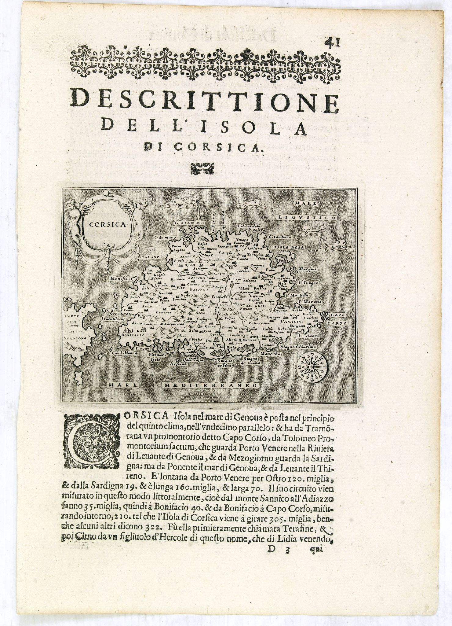 PORCACCHI,Th./ PORRO., Corsica., antique map, old maps