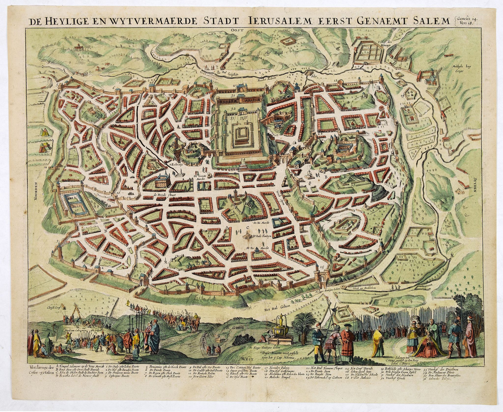 ANONYMOUS, De Heylige en Wytvermaerde Stadt Jerusalem eerst genaemt Salem Genesis 14 Vers 18., antique map, old maps