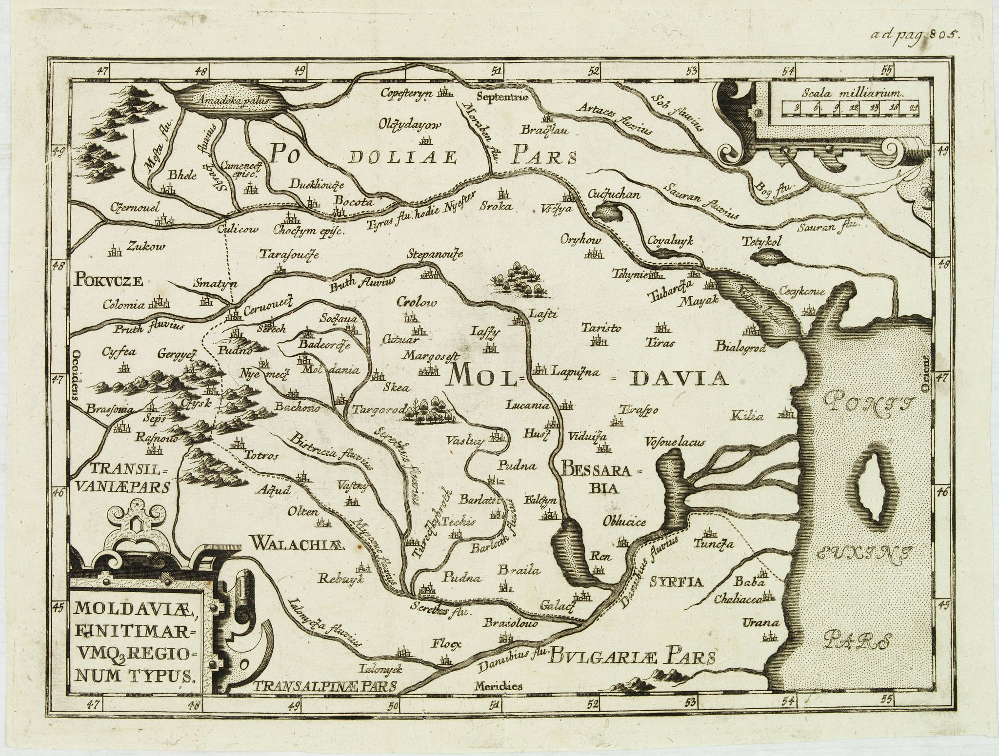 BRONIOVIUS, M., Moldaviae, finitimar umo regionum typus., antique map, old maps