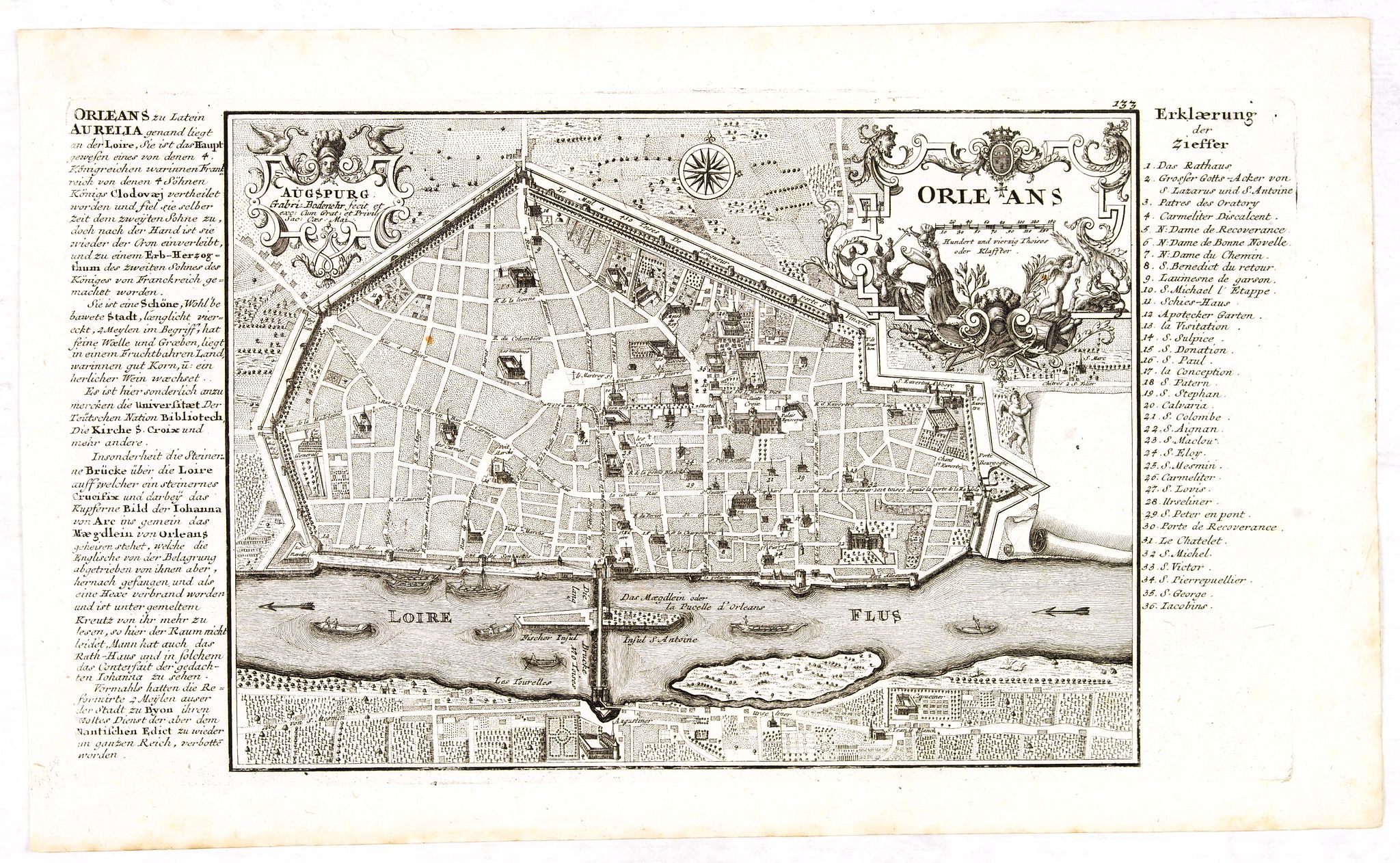 BODENEHR, G., Orleans., antique map, old maps