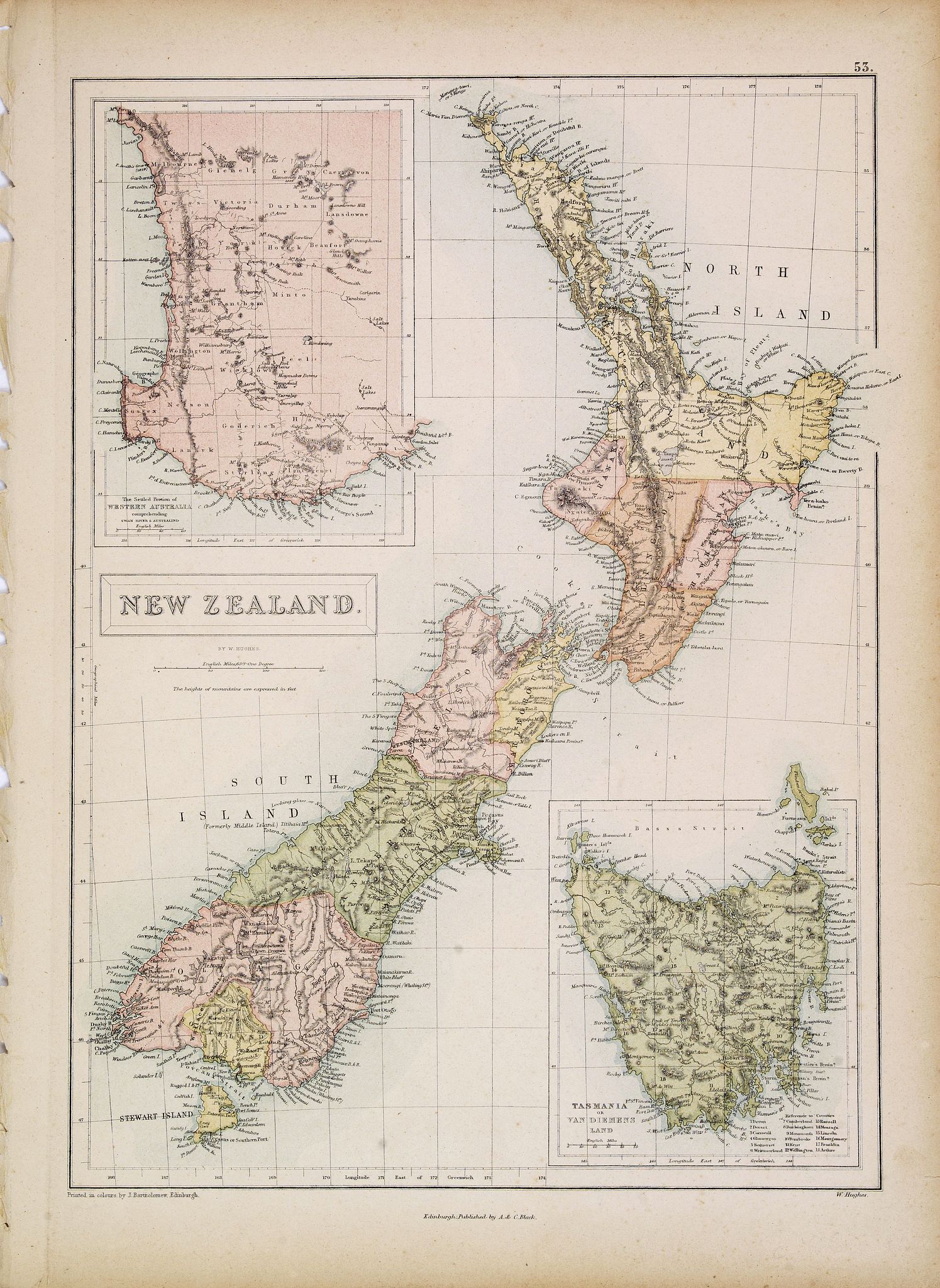 BLACK, A.& C., New Zealand., antique map, old maps