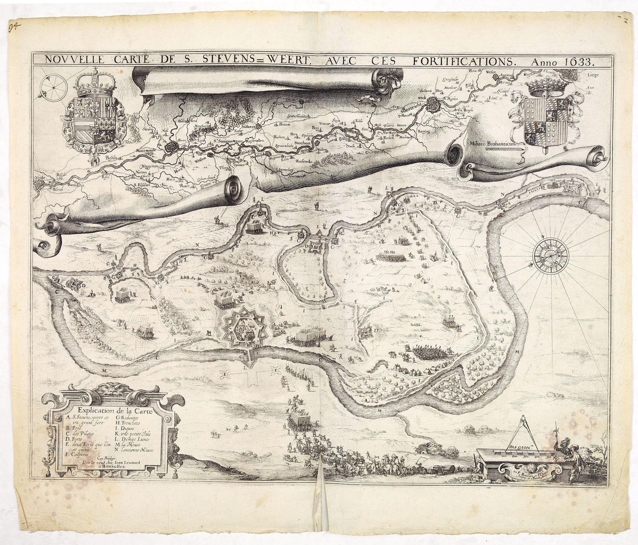 LEONARD, J., Nouvelle carte de S. Stevens=Weert avec ces fortifications. Anno 1633., antique map, old maps