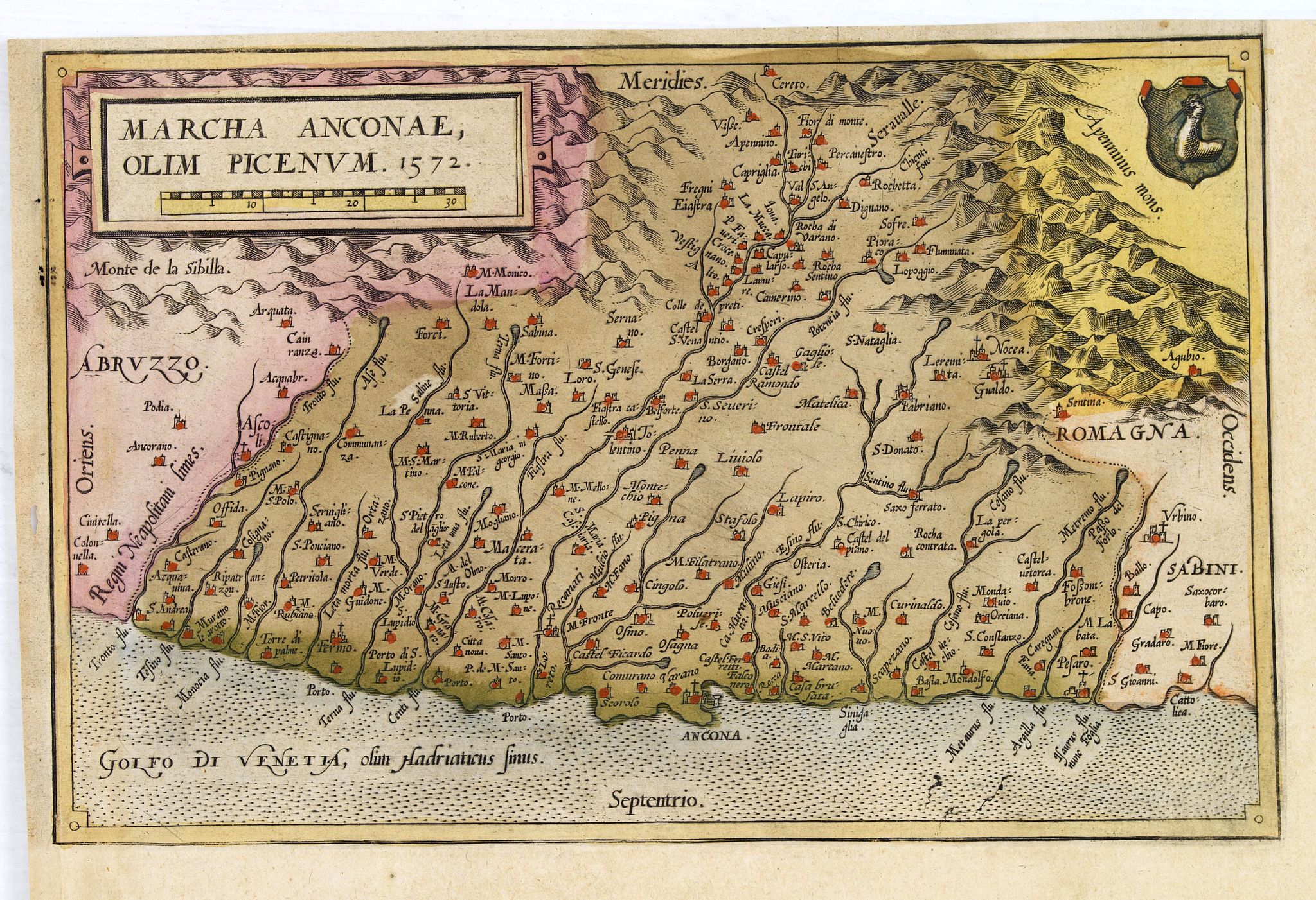 ORTELIUS, A., Marcha Anconae, olim Picenum. 1572., antique map, old maps