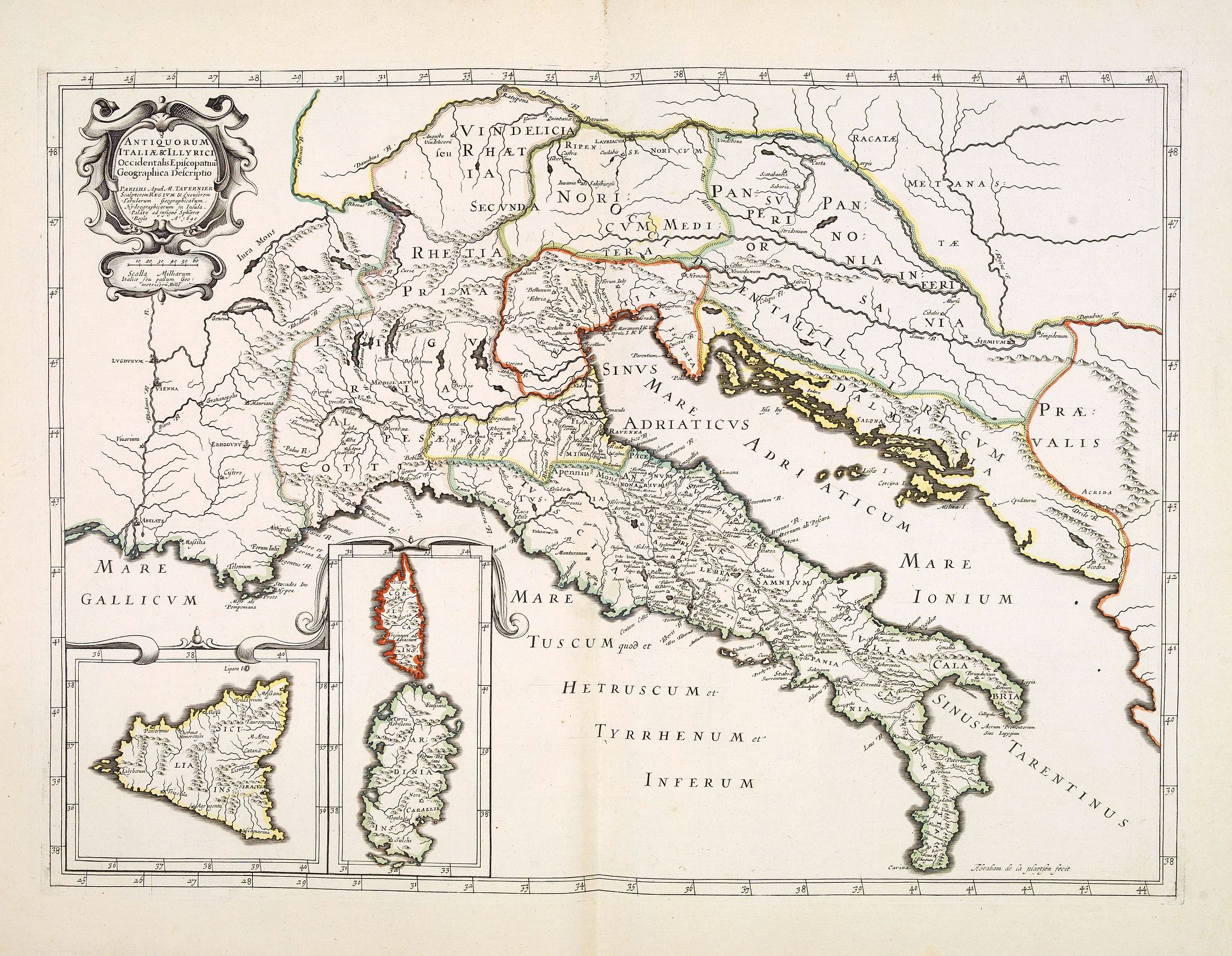 TAVERNIER, M., Antiquorum Italiae & Illyrici occidentalis episcopatum geographica descriptio . . ., antique map, old maps