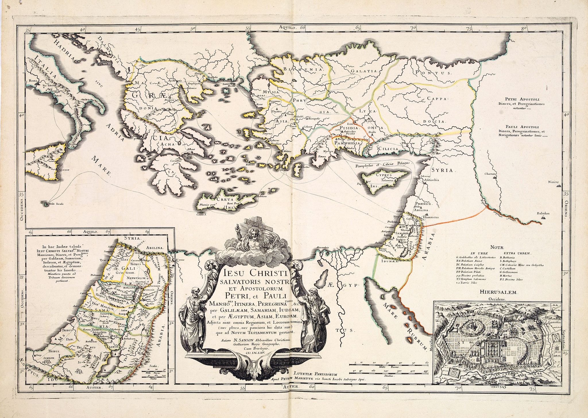 SANSON, N. / MARIETTE, P., Jesu Christi Salvatoris Nostri et Apostolorum Petri et Pauli Mansiones, Itinera Pergrinationes. . ., antique map, old maps