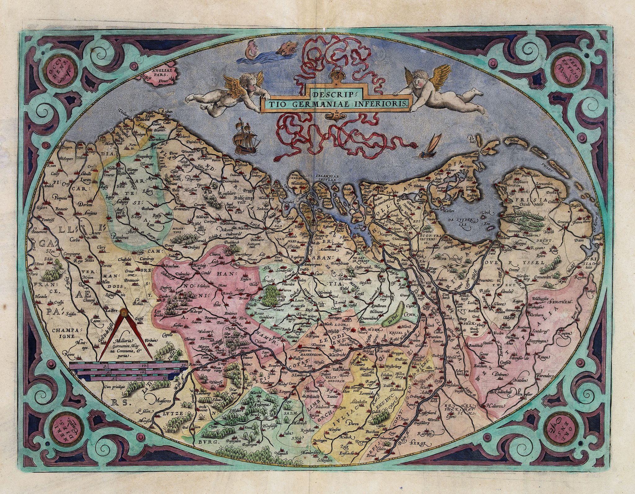 ORTELIUS, A., Descriptio Germaniae Inferioris., antique map, old maps
